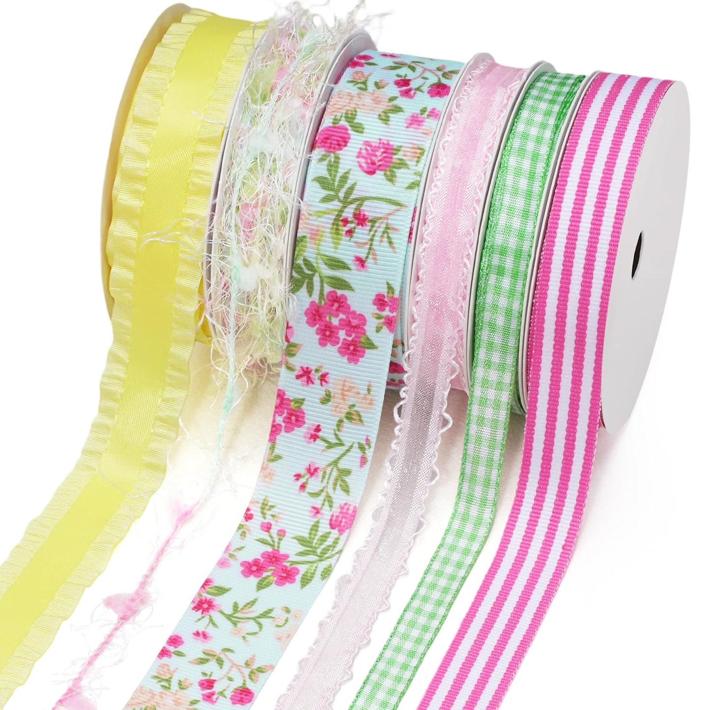 LaRibbons Spring Ribbon Set, Assorted Craft Ribbons 5 Yards Each, Multi-Width Decorative Ribbon for Gift Wrapping, DIY Bows, Easter Crafts, Floral Arrangements