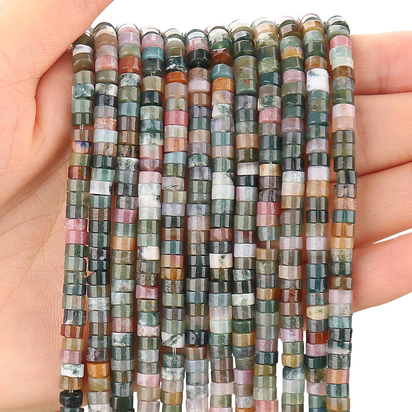 150PCs Natural India Agate Spacer Beads, Loose Semi Precious Flat Round Gemstone Heishi Disc Stone Beads for Beading Jewelry Making 4mm*2mm 38cm