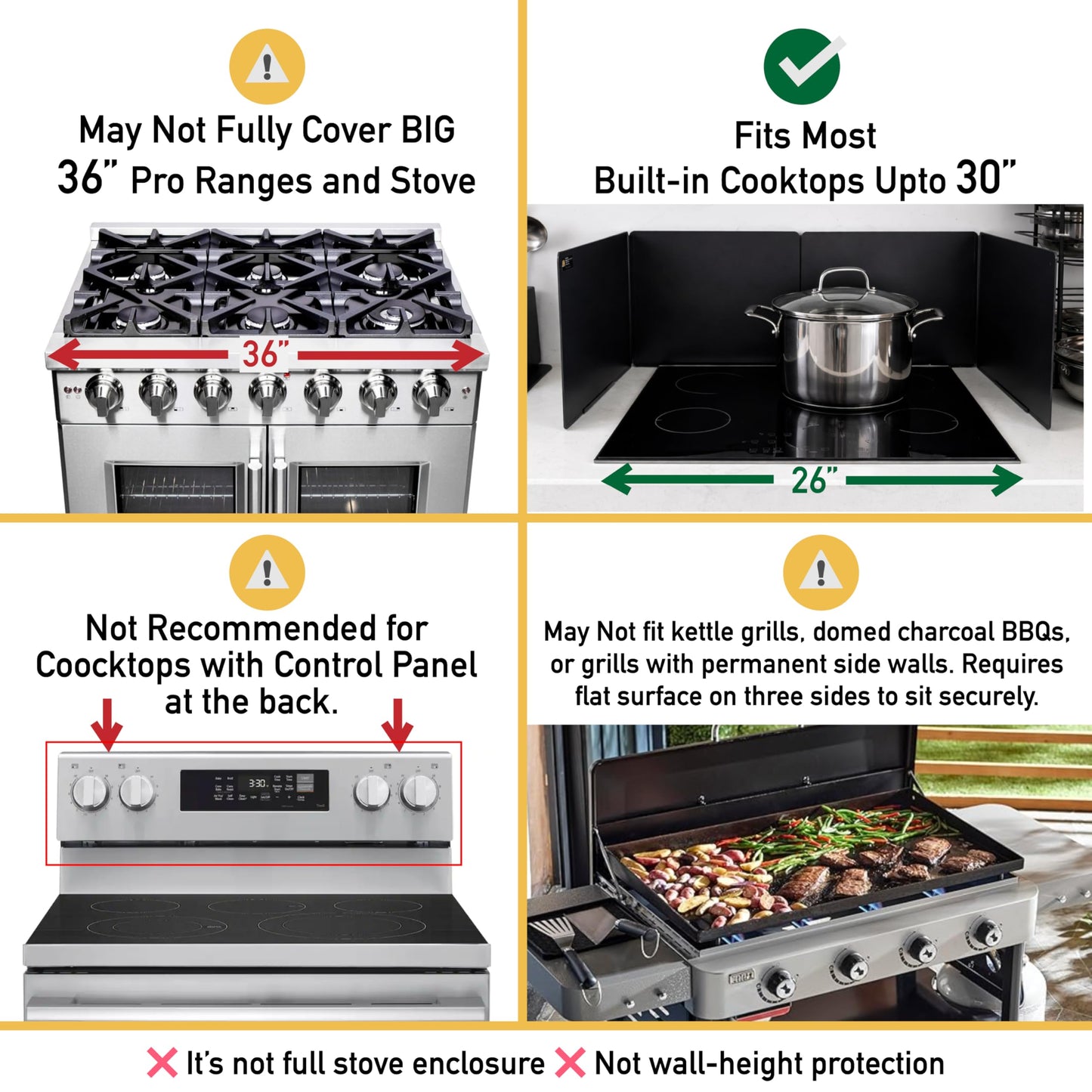 Foldable, Nonstick, Grease Splatter Guard for Stove Top by Baetle– Heavy-Duty Stainless Steel Oil Splash Shield, Premium Black Style, 29.5" Wide Back Panel, 13.6" Deep–with Spoon Rest