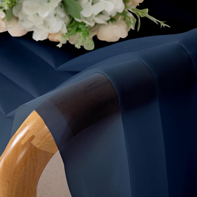 Aiyufeng Navy Blue Sheer Curtains 45 inch Length 2 Panels Set for Farmhouse Kitchen Room, Elegant Light Filtering Voile Window Treatments, Each is 40W x 45L Inches