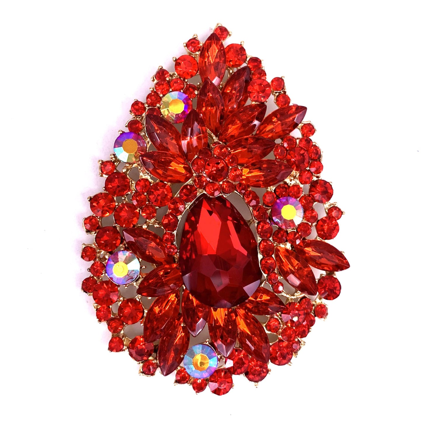 SELOVO Huge Big Large Flower Statement Brooches and Pins Scarf Decoration Gold Tone (Red)