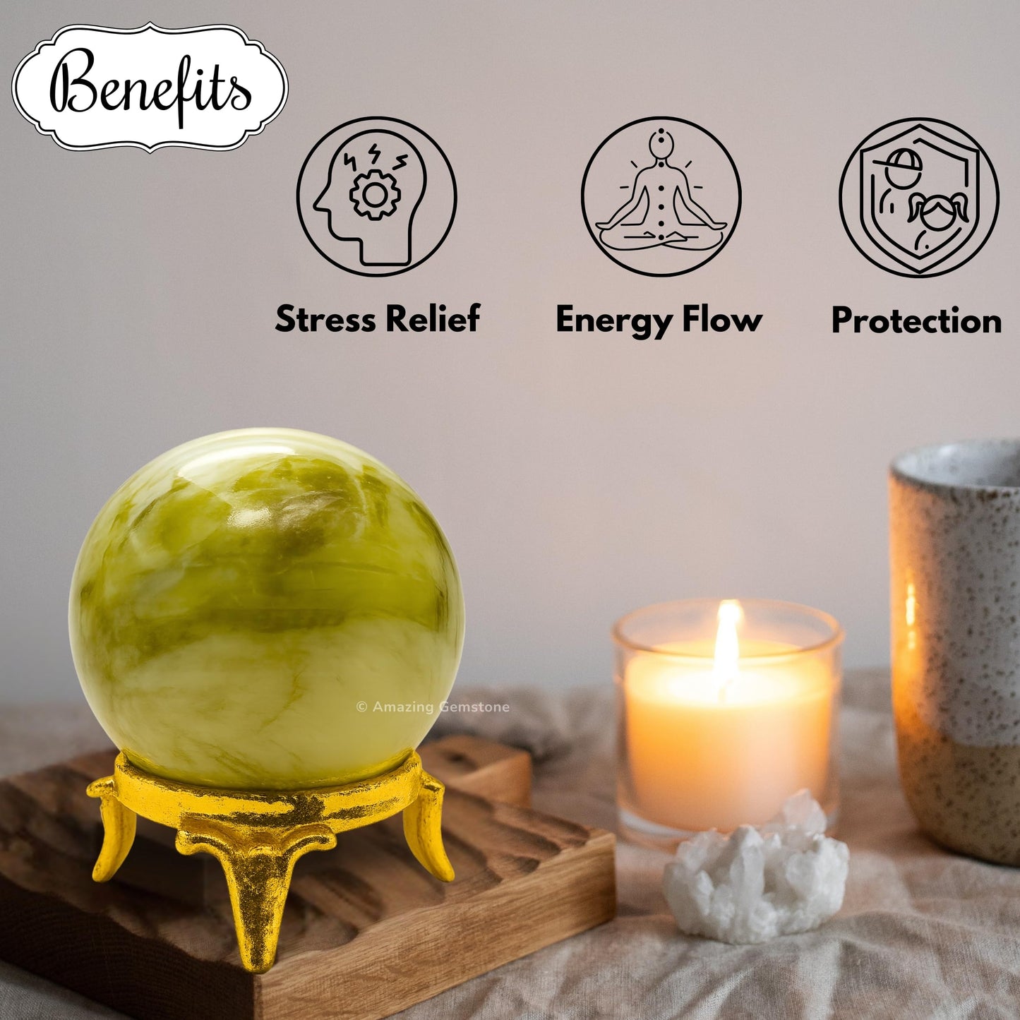 Amazing Gemstone Serpentine Crystal Ball with Stand - 2 Inches Crystal Sphere Meditation Balls for Witchcraft and Decorative Balls