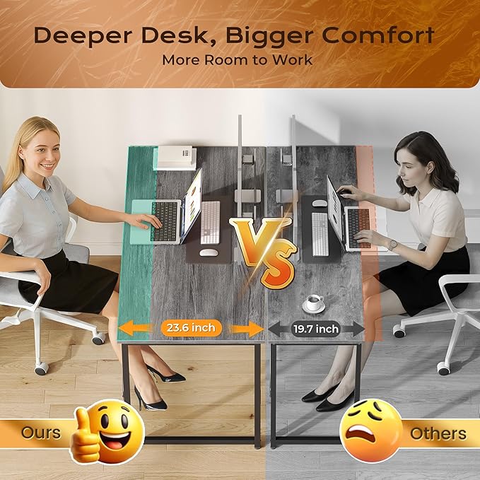 PRAISUN 54 X 24 Inch Computer Desk with Deeper Desktop, Gaming Office Writing Work Desk for Home Office, Study, Bedroom, Work from Home, Metal Frame, Grey