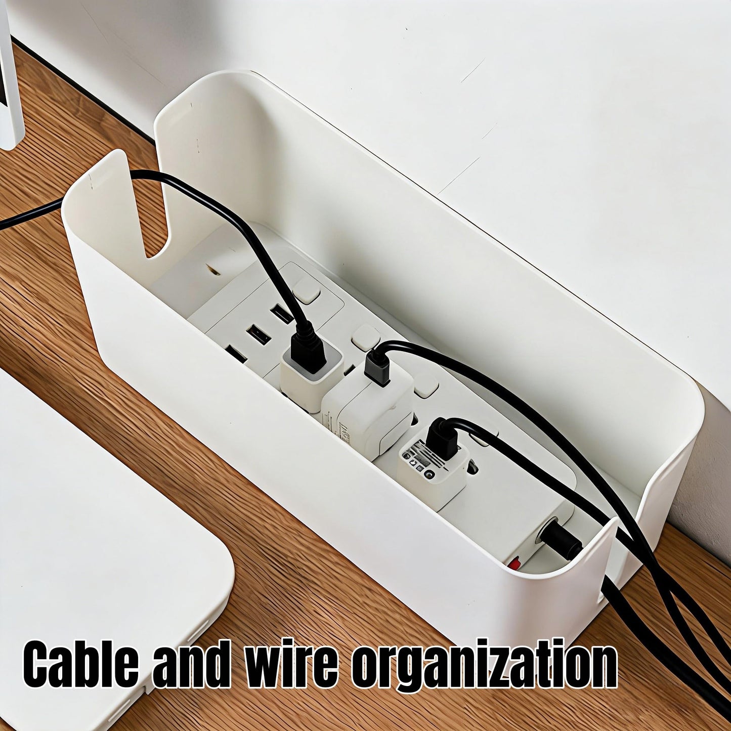 1 Large + 1 Small Cable Management Box Set – 2-Piece Cord Organizer Box, Home Office Desk Wire Storage & Cable Management Solution (Acryliclid lid/White)