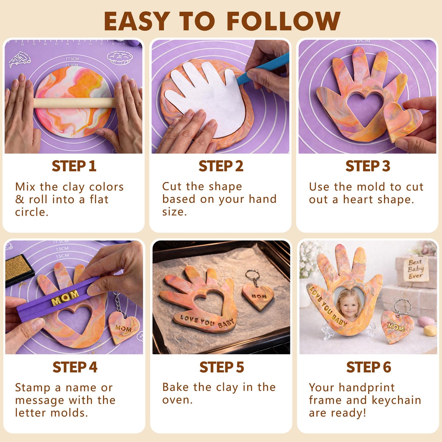 Clay Hand Casting Kit for Family Crafts – Oven Bake Polymer Clay Arts & Crafts, DIY Handprint Keepsake Frame for Kids Teens & Adults, Creative Projects for Everyone Gifts from Children, Ages 5-14