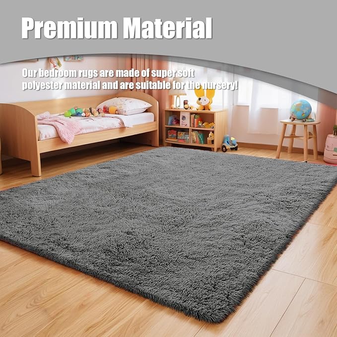 Shag Area Rug for Bedroom 4x6,Deep Grey Fluffy Area Rugs for Living Room,Soft Fuzzy Rug Non-Shedding Indoor Plush Carpet for Kids Bedroom Nursery Dorm Home Decor
