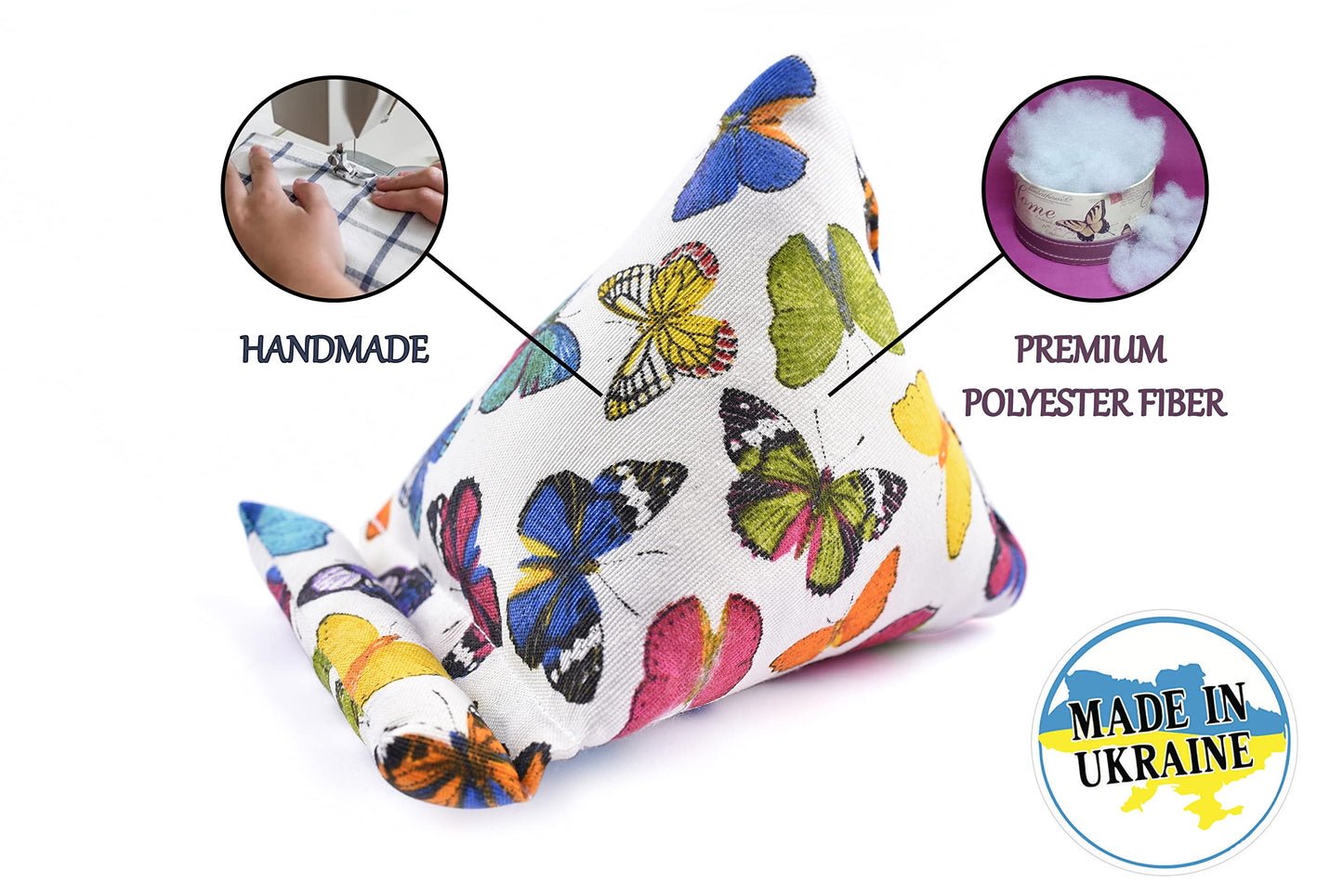 STEPHAN AND THEODORE Handmade Phone Pillow Holder - The Wedge Mobile Device Stand - Fabric Phone Stand for All iPhones, All Smartphones! 7 x 6.1 x 5.5 Inches (Butterflies)