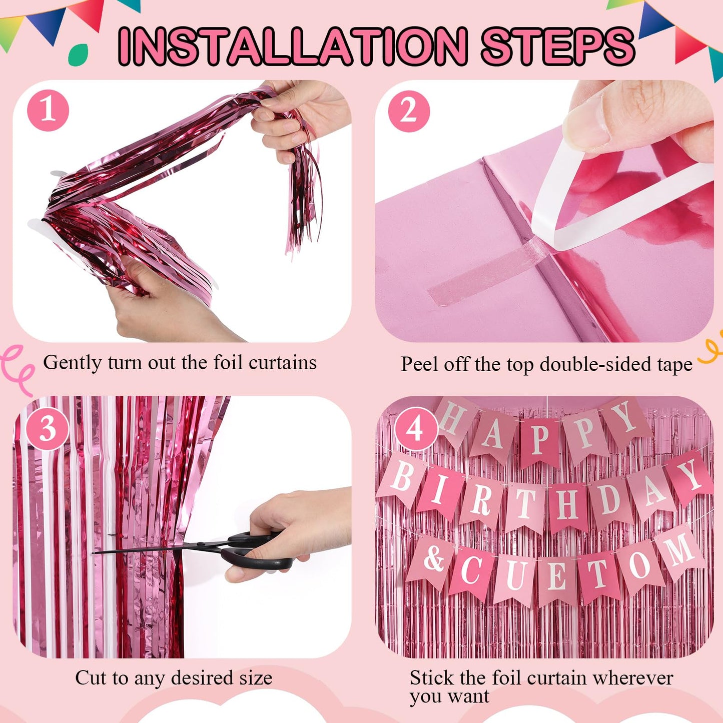 Mooliwe 173 Pcs DIY Custom Banner Kit Make Your Own Custom Letter Banner Sign for Birthday Wedding Decor Include 20 Paper Pennant 148 Letters Numbers with Fringe Curtain Rope Threading Device (Pink)