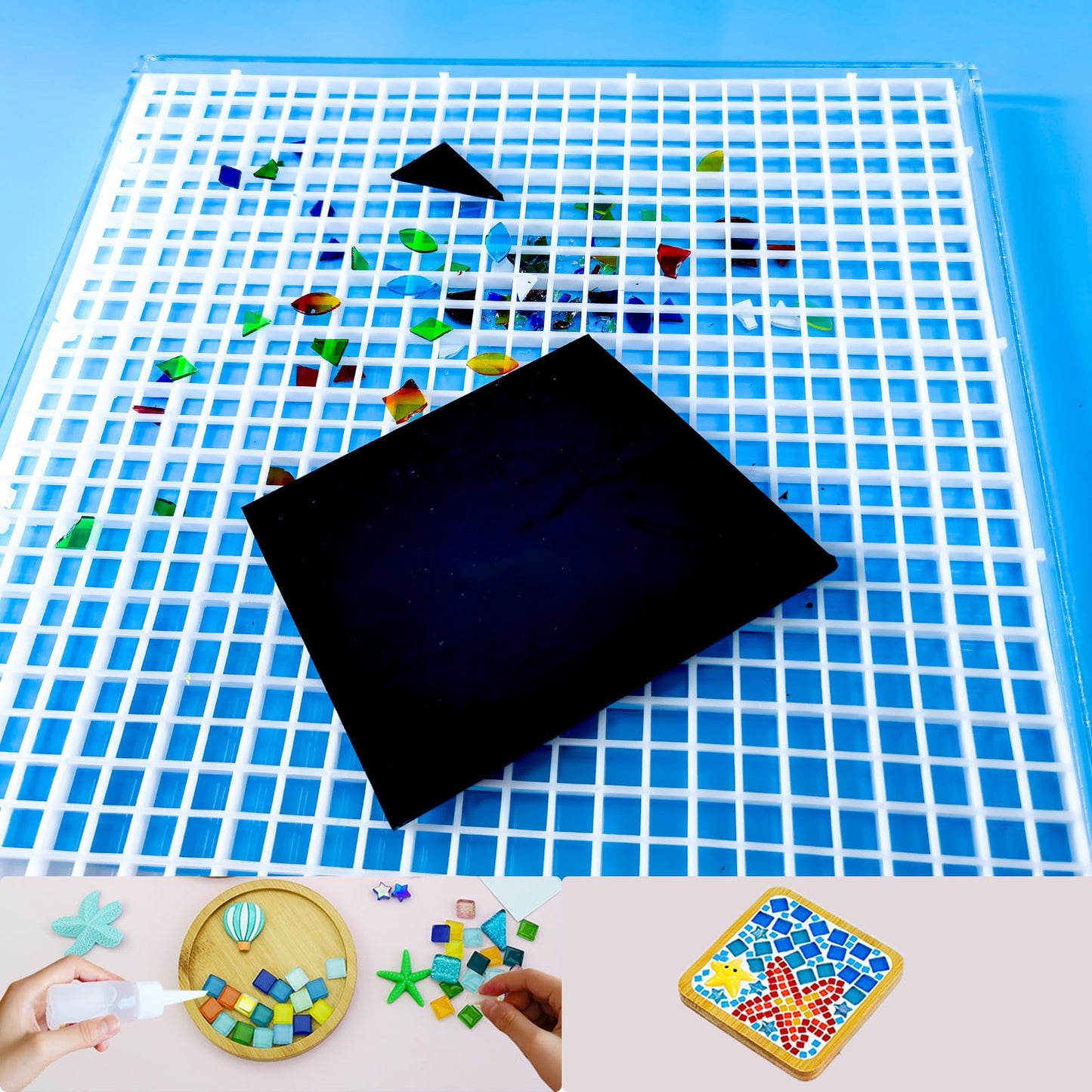 Stained Glass Cutting Mat with Tray 12"x12", Stained Glass Supplies, Catching Shards in Grids, Suitable for Cutting Glass and Cutting Mats for Crafts