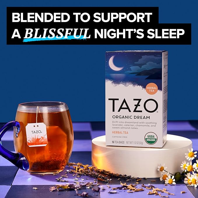 TAZO Organic DREAM Herbal Tea Bags, Caffeine-Free Bedtime Tea, Relaxing Chamomile and Lavender Blend, 96 Total Tea Bags (16ct - Pack of 6)