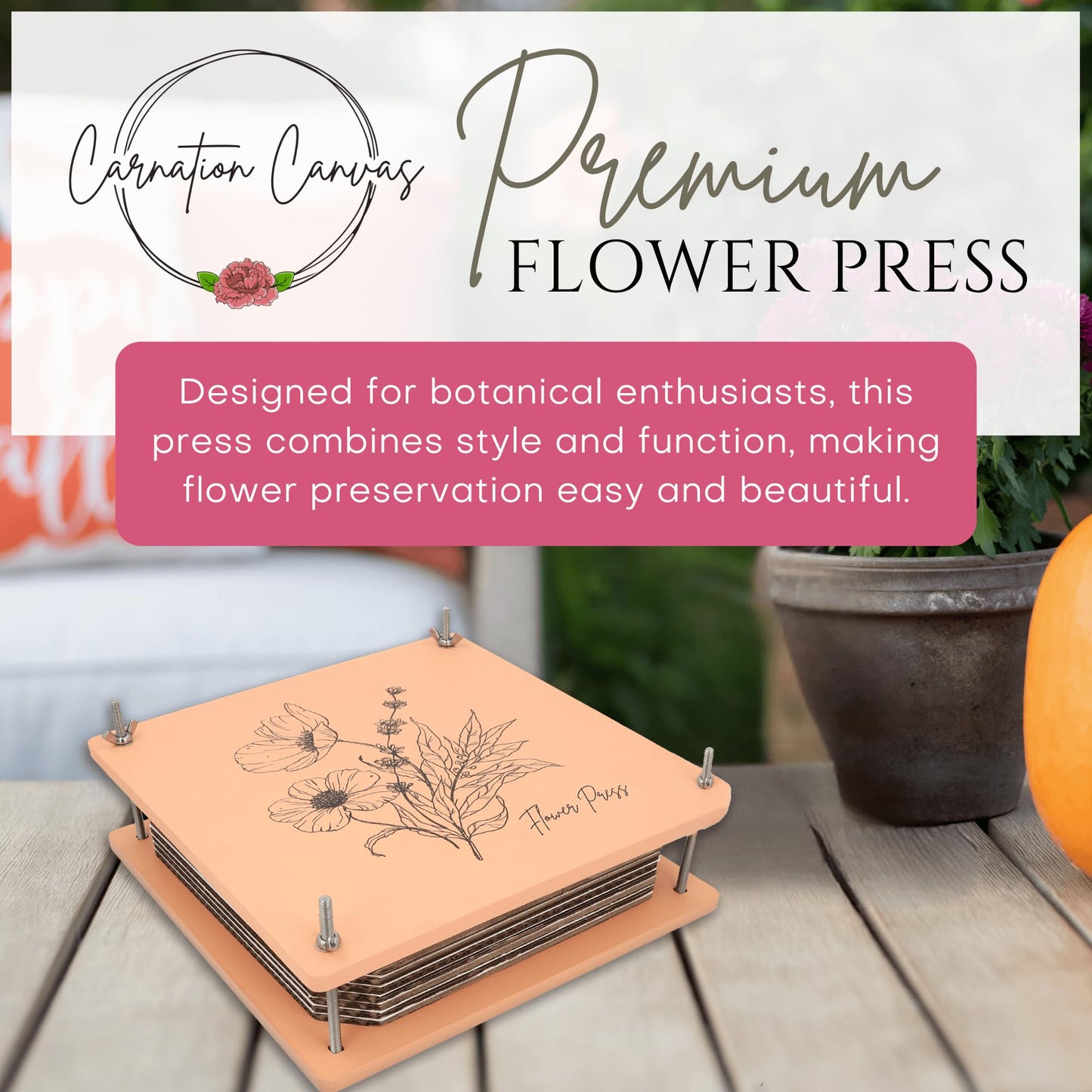 Wooden Flower Press - Durable Bolt Lock Design Complete Pressing Kit w/White Absorbent Sheets, Ebook Guide & More - 10 Layers for Drying & Preserving Flowers - Ideal Craft Gift for Nature Lovers