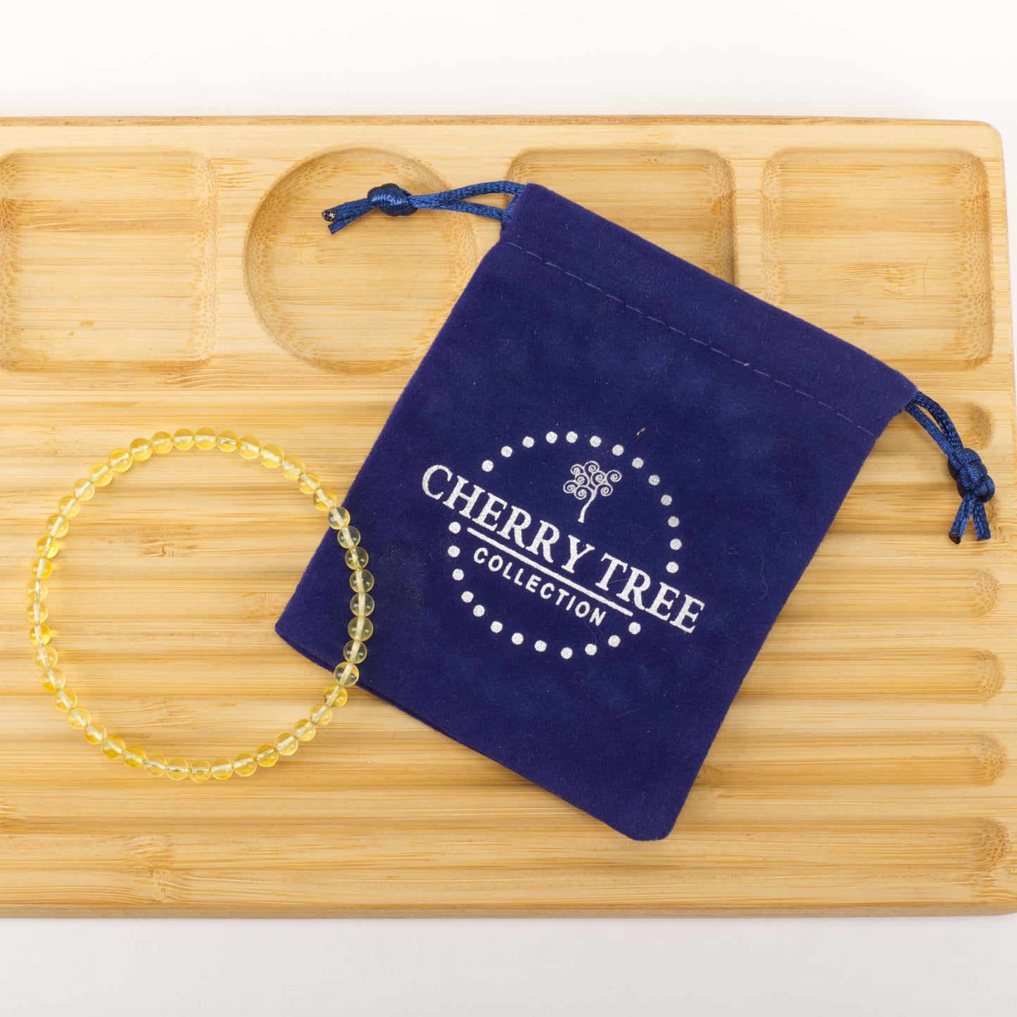 Cherry Tree Collection - Small, Medium, Large Sizes - Gemstone Beaded Bracelets For Women and Men - 4mm Round Beads (Amber, Small)