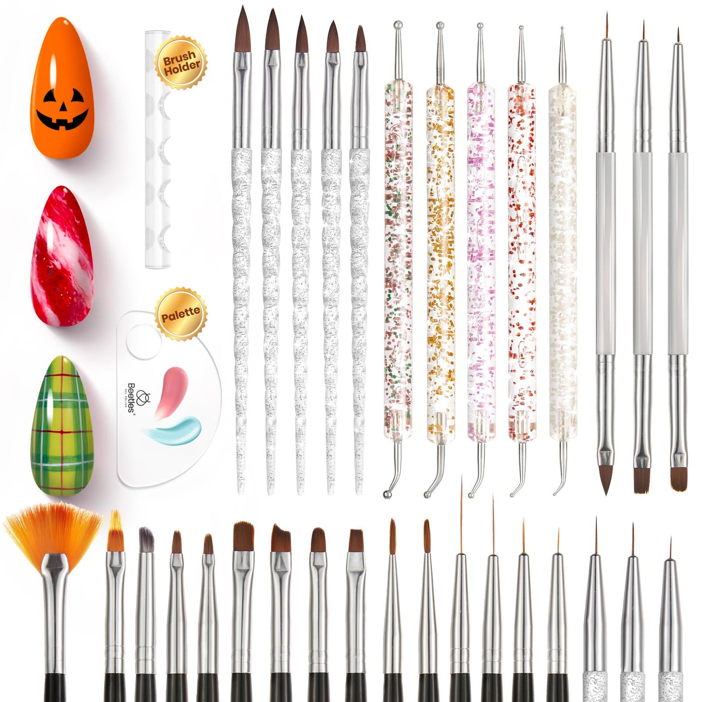 Beetles 150Pcs Soft Nail Sponges for Ombre, Colorful Nail Sponge wit & 31pcs Nail Art Brushes, Dotting Tools, Nail Art Pens, Dust Brush