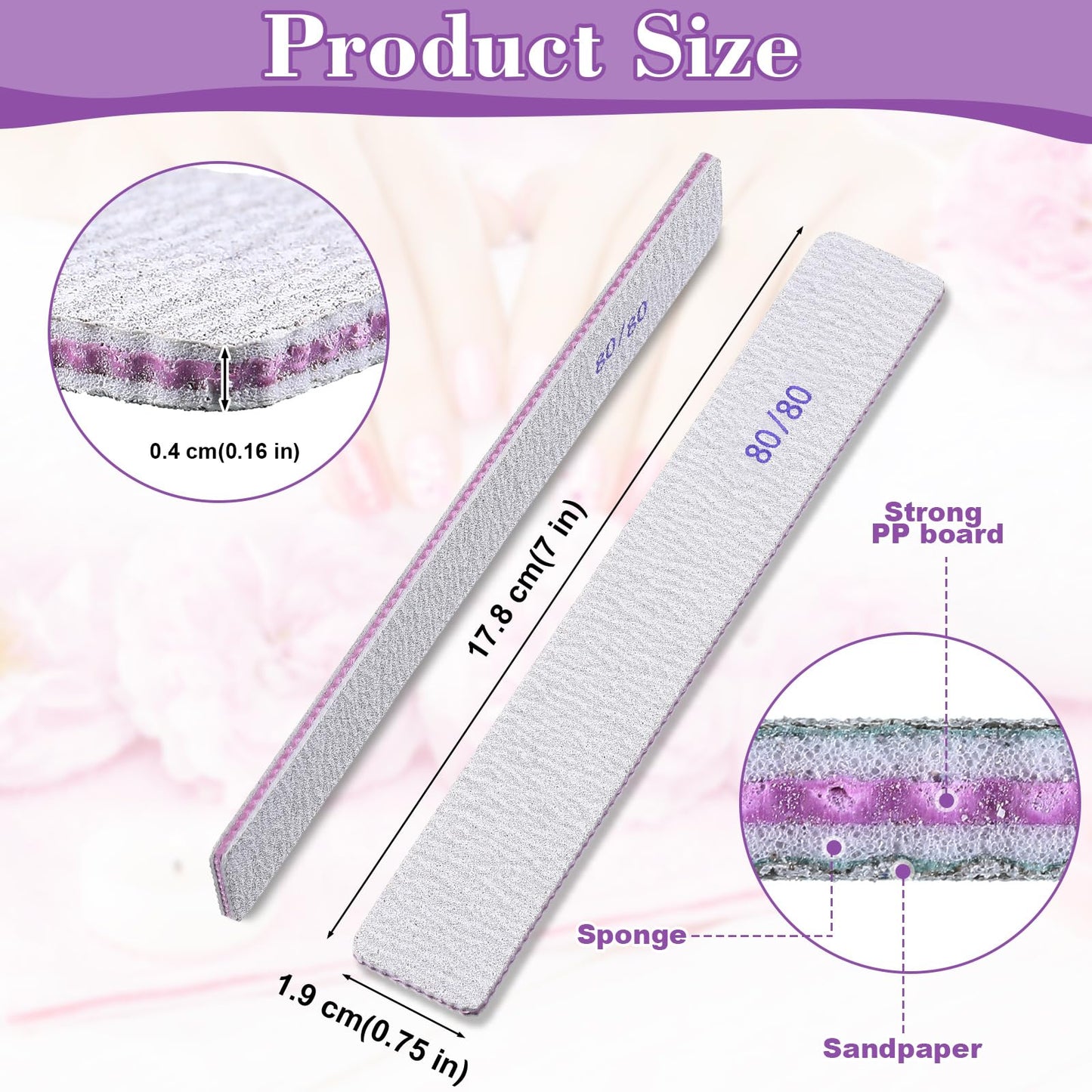 Xinnun 150 Pcs Nail Files 80/80 Grit Double Sides Professional Reusable Emery Board Nail Files for Acrylic Manicure Tools Suit for Home Salon