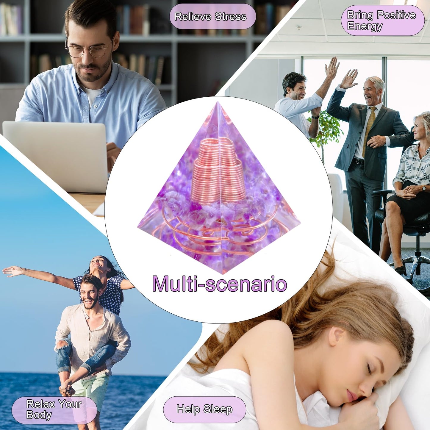 Saefheled Crystal Column Orgone Pyramid,Natural Energy Amethyst&White Quartz Orgonite Crystal Healing Pyramids,for Reduce Stress, Balance Chakra,Meditation Attract Luck,Accumulate Wealth Health(6cm)