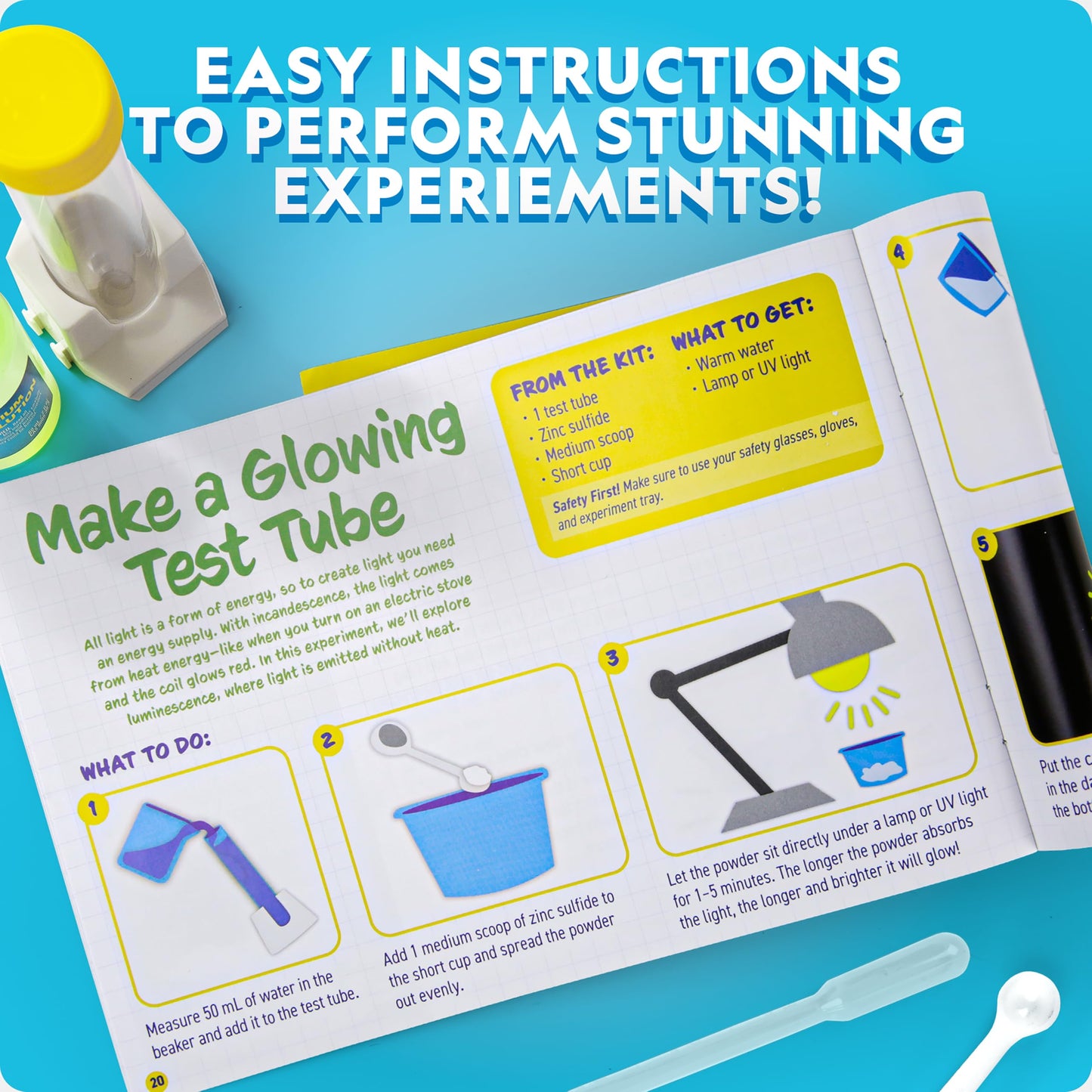 Blue Marble National Geographic Stunning Chemistry Set - Mega Science Kit with 45 Easy Experiments- Make a Volcano and Launch a Rocket, STEM Projects for Kids Ages 8-12, Science Toys