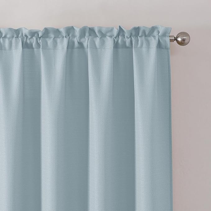 Chyhomenyc Bennet Aqua with Greenish Tone Curtains 84 Inches Long 2 Panels, Faux Linen Textured Light Filtering Soft Airy Privacy Farmhouse Curtain Drapes for Living Room Bedroom, Each 40" Wx84 L