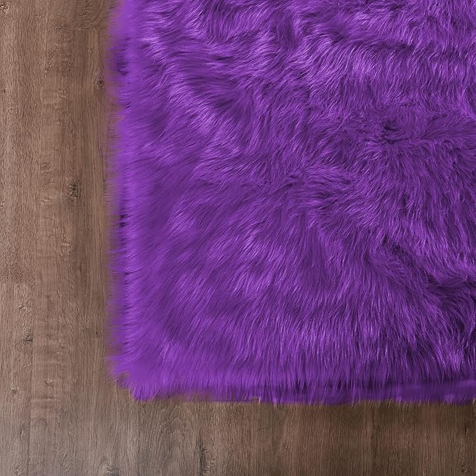 Goolela Purple Sheepskin Rug 4x6 Fluffy Fuzzy Furry Carpet for Bedroom Bedside Faux Fur Soft Shaggy Plush Rectangle