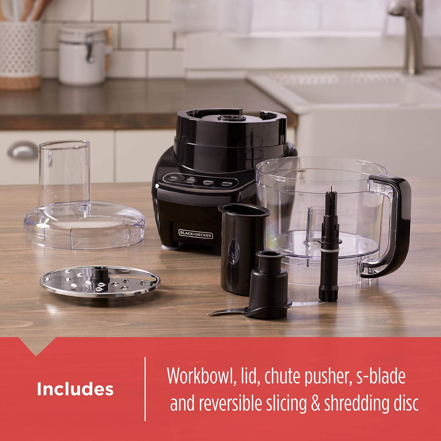 BLACK+DECKER 3-in-1 Easy Assembly 8-Cup Food Processor, Stainless Steel S-Blade, Easy-Clean, Touchpad Controls Black