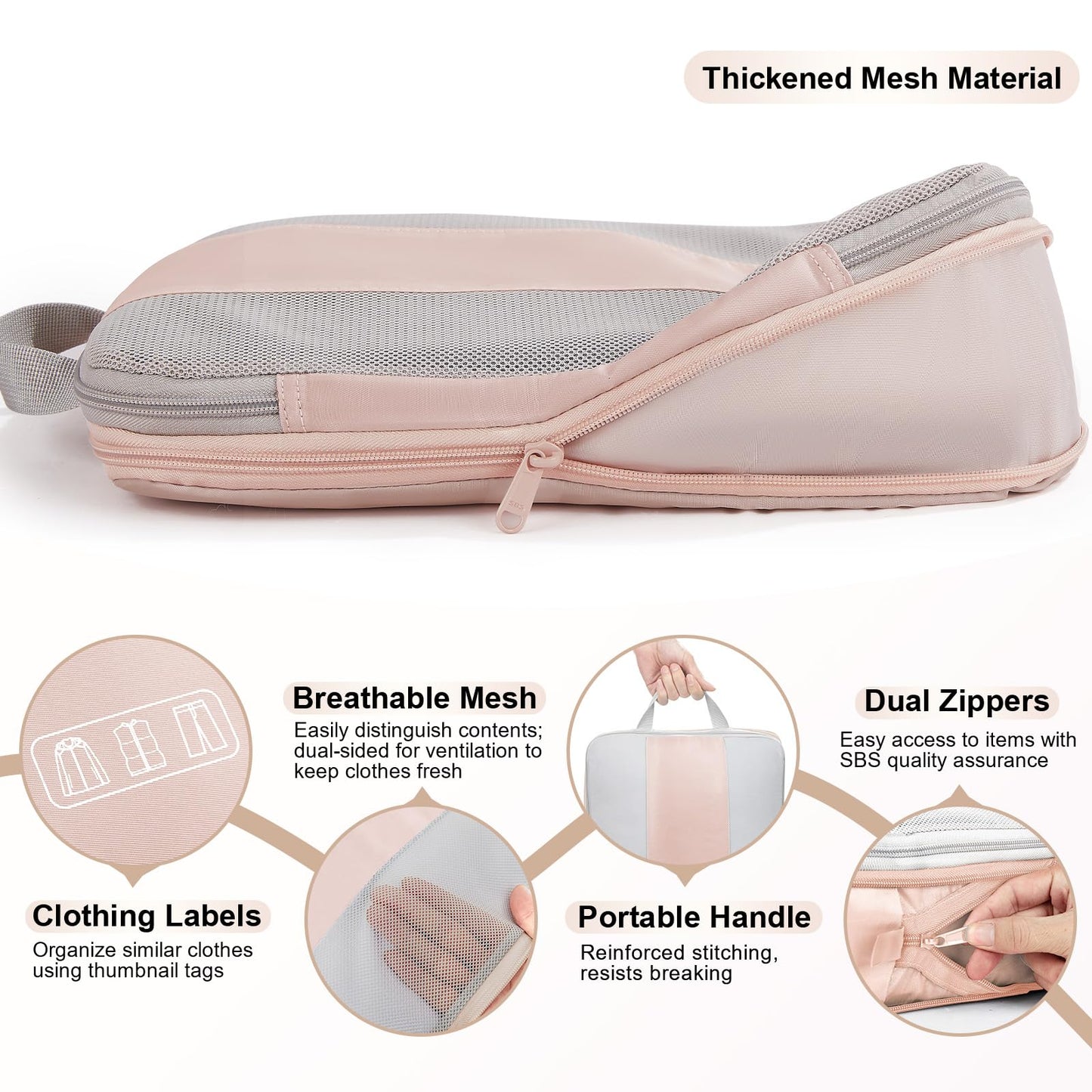 6 Set Compression Packing Cubes for Travel Essentials,Compressible Expandable Packing Cubes for Suitcase,OlarHike Luggage Organizer Bags for Travel,Handy Helper for Organizing Clothes(Beige)