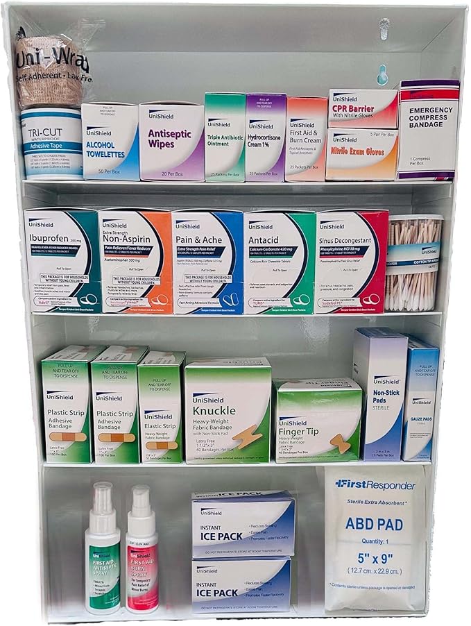 4-Shelf Metal 1st Aid Cabinet Class A, Large Capacity First Aid Wall Mount Medicine Cabinet, Secure Metal Med Box with Easy Access, Exceeds OSHA/ANSI Z308.1 2015, Over 1,250-Pieces