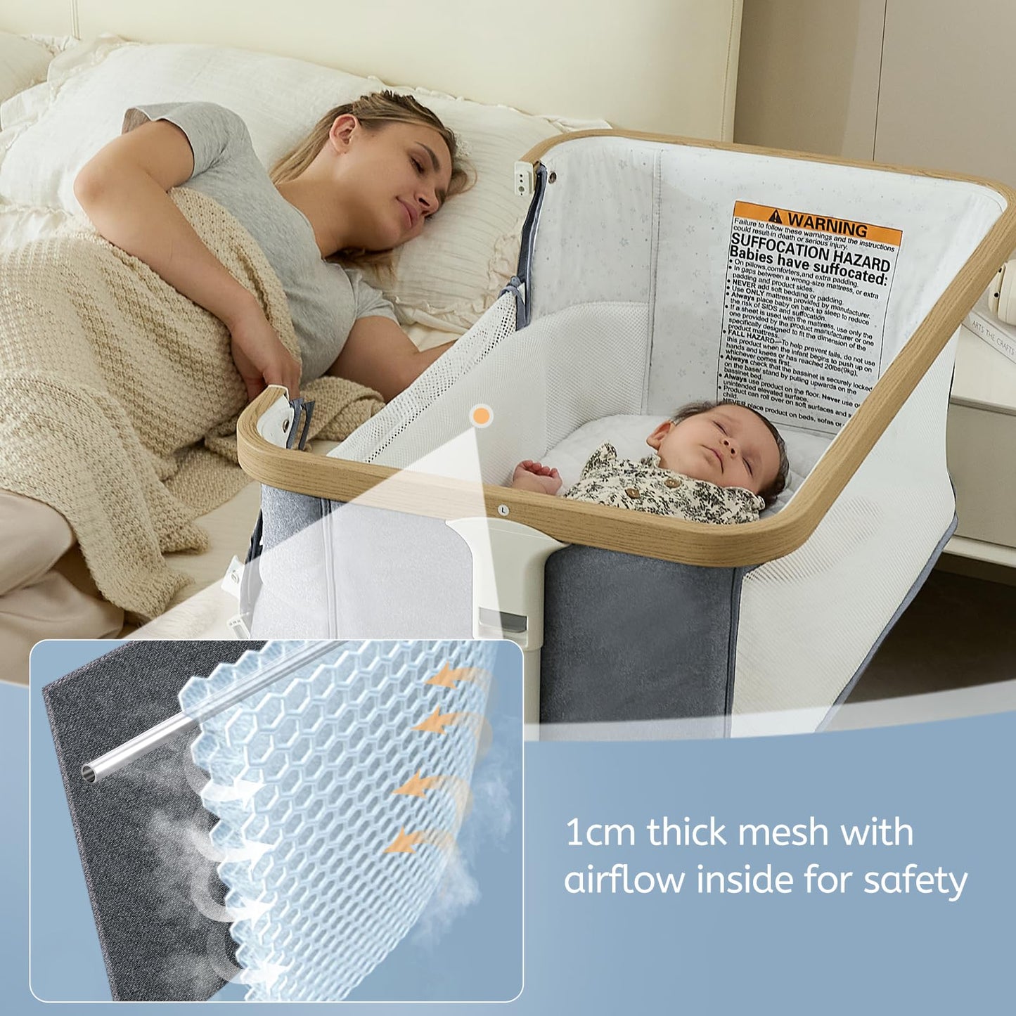 VaVaSoo Electric Rocking Bassinet for Baby 3 Speeds Auto Rolling Newborn Cradle Automatic Bedside Sleeper Rocks Itself 5 Height Adjustable with Music, Wheels, Storage, Light Grey