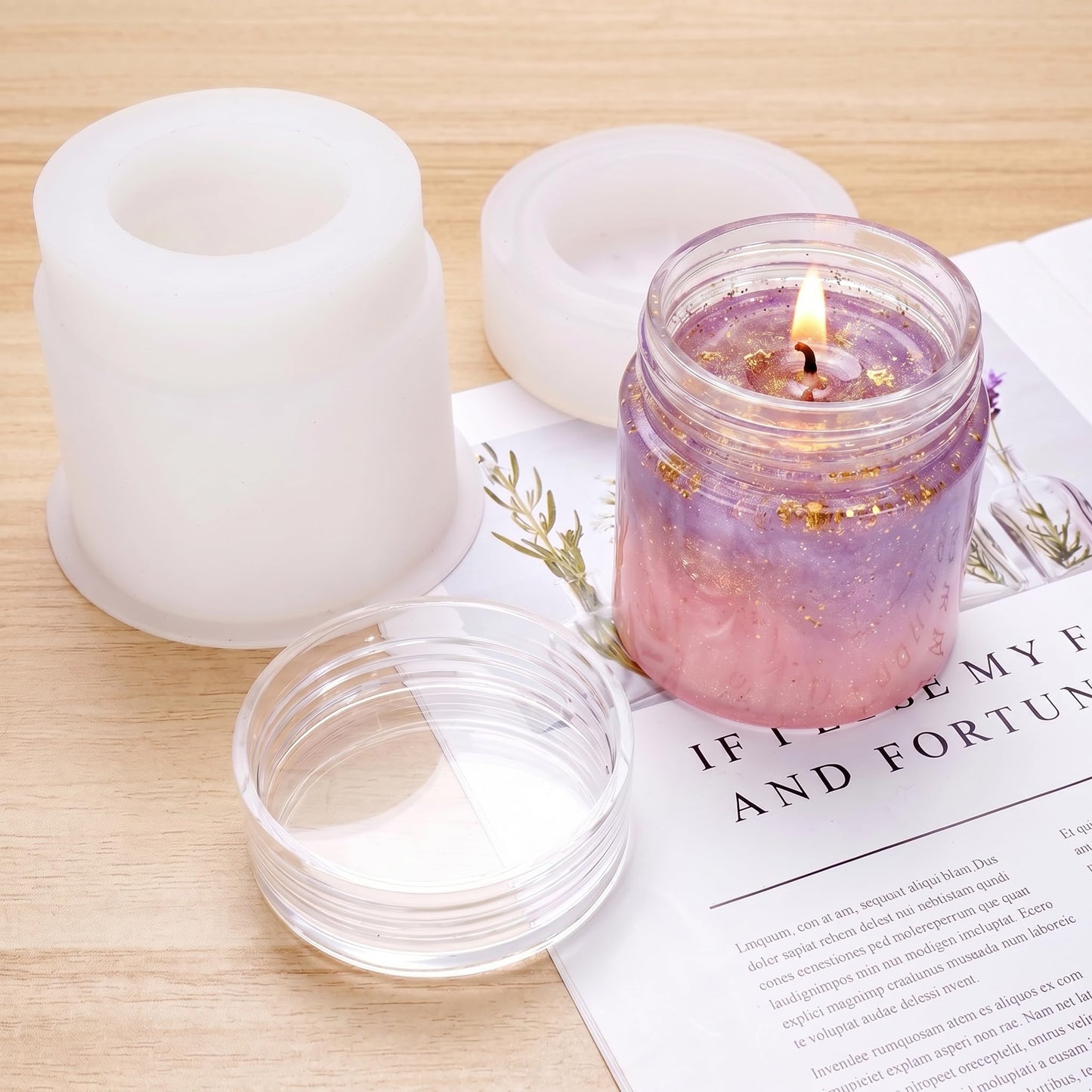 NiArt Epoxy Resin Casting Soft Silicone Mold Wide Mouth Screw-On Cap Bottles (Cuboid+Straight-Sided Cylinder), DIY Art Craft Multipurpose Home Lid Storage Container Jewelry Jar Holiday Decoration