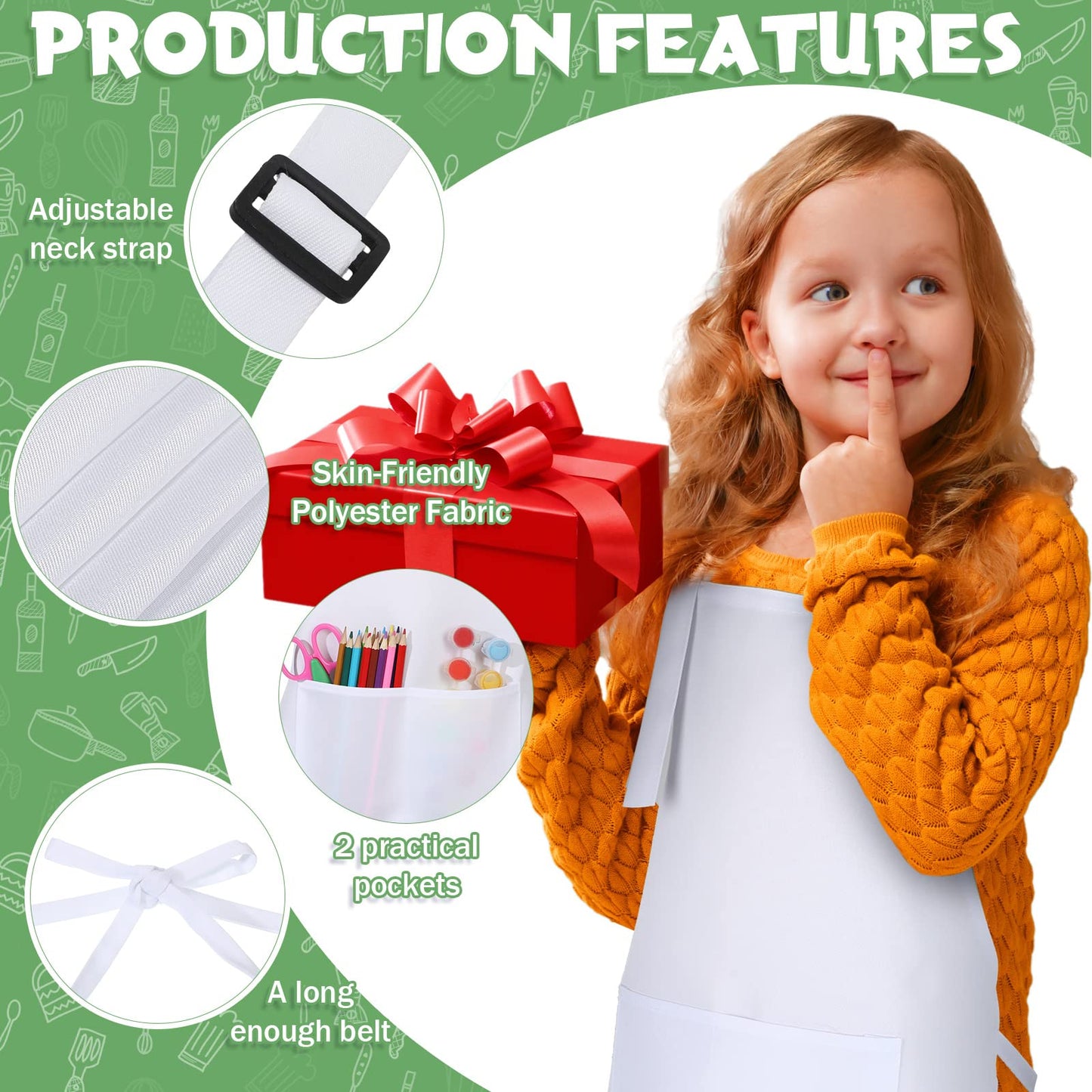 Eurzom 20 Pcs Christmas Kids Artists Aprons with Pockets Adjustable Chef Children Painting Aprons for Cooking Baking(7-13 Years,White)