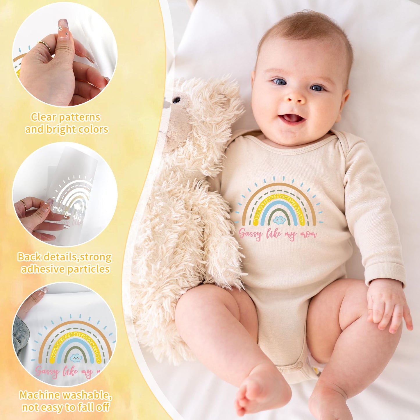 Rainbow Baby Iron on Transfers, 36 PCS Boho Onesie Decorating Kit Baby Shower, Fun Heat Transfer Stickers, Iron on Decals for T Shirts Hoodie Bibs Bodysuit Clothing DIY Crafts