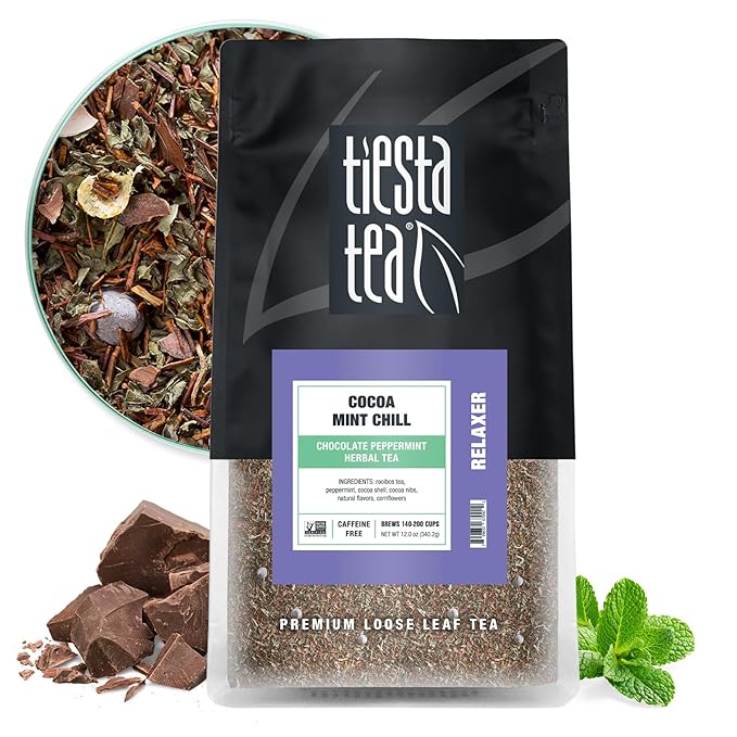 Tiesta Tea - Cocoa Mint Chill Loose Leaf Tea, Chocolate Peppermint Herbal Rooibos Blend, Non-Caffeinated, Hot or Iced, Makes Up to 200 Cups, Resealable Bulk Pouch, 12 Ounce