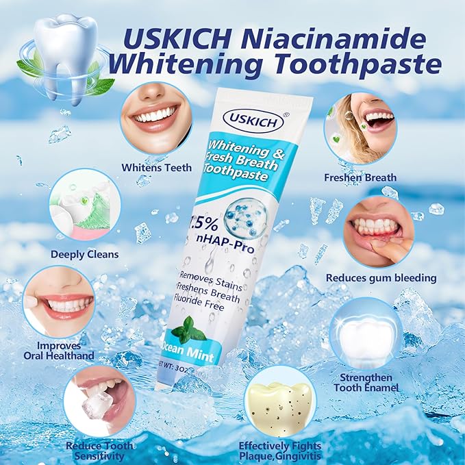 3 Pack Natural Whitening Fluoride Toothpaste,Whitening Toothpastes with Ocean Mint,Nano Hydroxyapatite Toothpaste, Appropriate for Sensitive Teeth - for Adult, Kids Oral Care,3 Oz Tubes