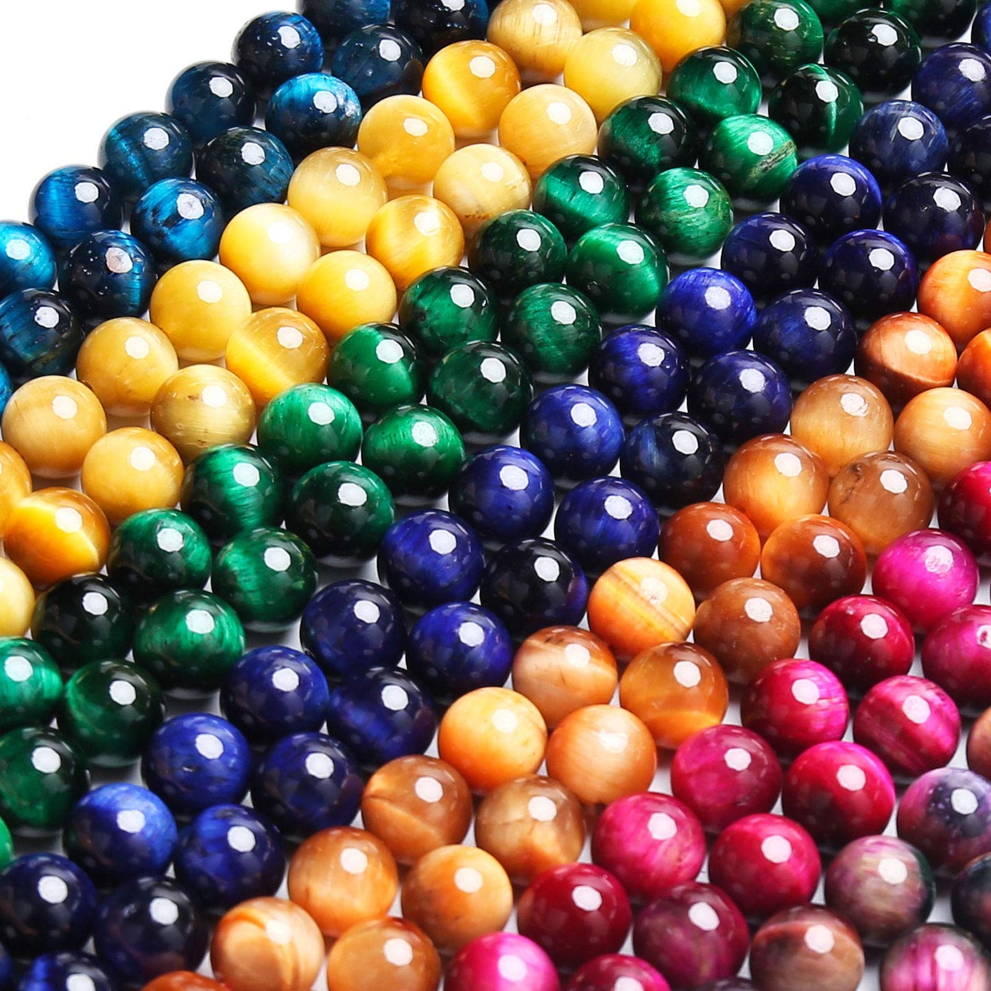 Natural Rainbow Tiger Eye Beads, Grade AAA Gemstone Round Loose Beads 10MM 40PCs Bulk Lot Options, Semi Precious Stone Beads for Jewelry Making