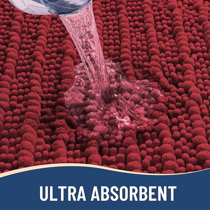 Arotive Luxury Chenille Bathroom Rug Mat, Extra Soft Thick Absorbent Shaggy Bath Rugs, Non-Slip Machine Wash Dry, Plush Bath Mats for Bathroom, Shower and Tub, 36x24, Red