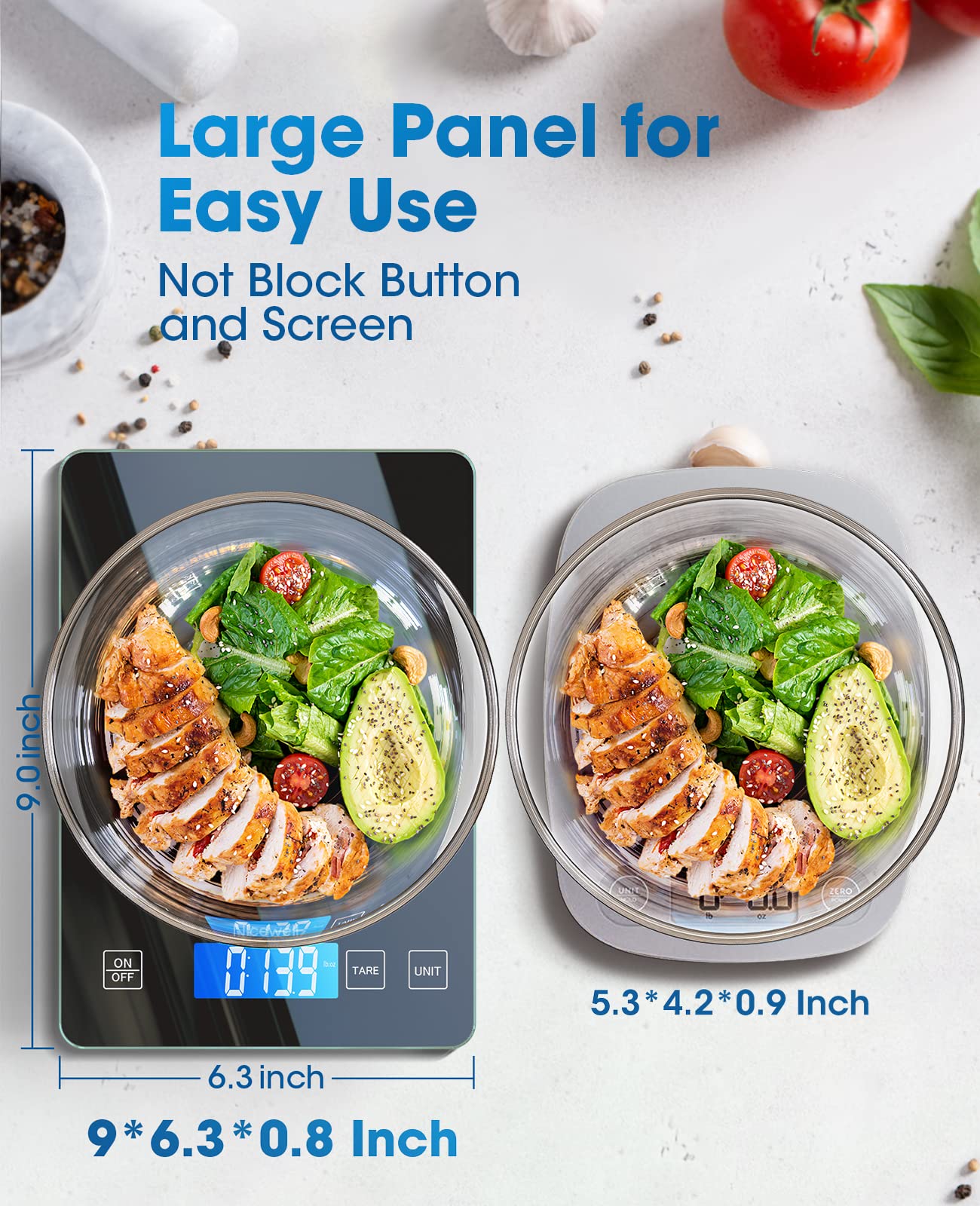 Nicewell Food Scale Digital Weight Grams and oz, 22lb Kitchen Scale for Cooking Baking, 1g/0.1oz Precise Graduation, Sleek Tempered Glass Platform
