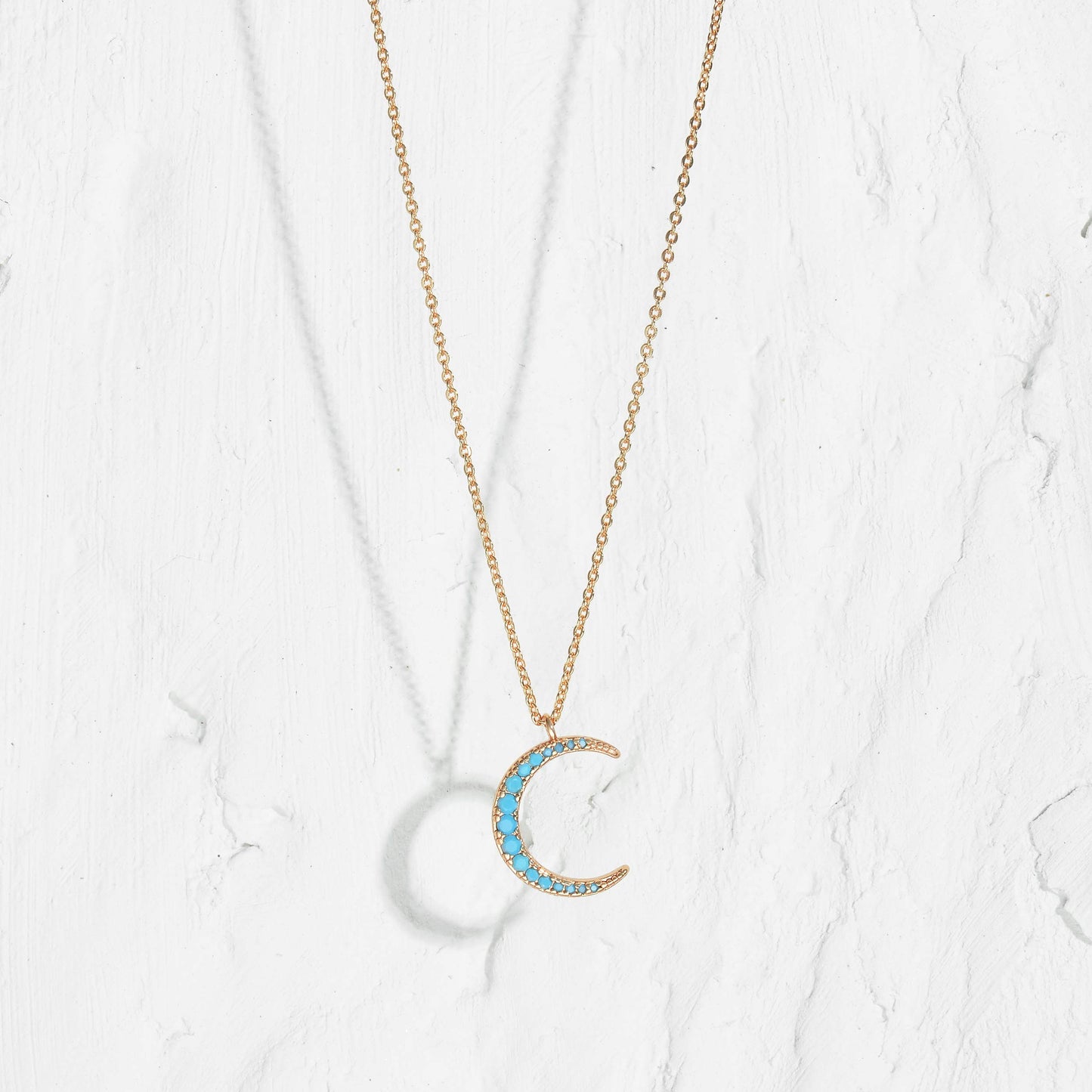 MEVECCO Gold Dainty Crescent Half Moon Necklace 18K Gold Plated Delicate Moon Phase Tiny Turquoise Beaded Necklace