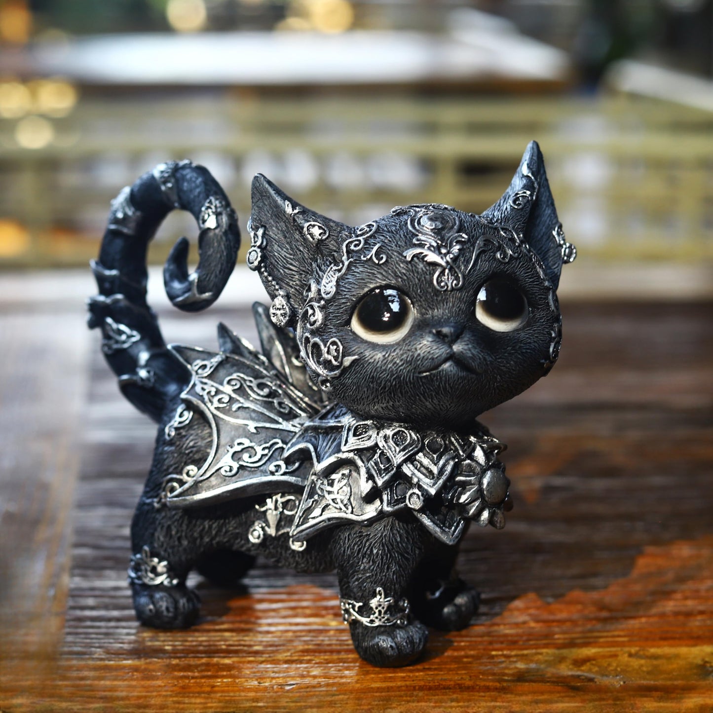 SACOJUCHY Mystical Black Cat Statue Elegant Silver Accented Kitten Sculpture Intricate Gothic Home Decor Enchanting Figurine for Cat Lovers, Witchy Aesthetic, & Unique Gifts