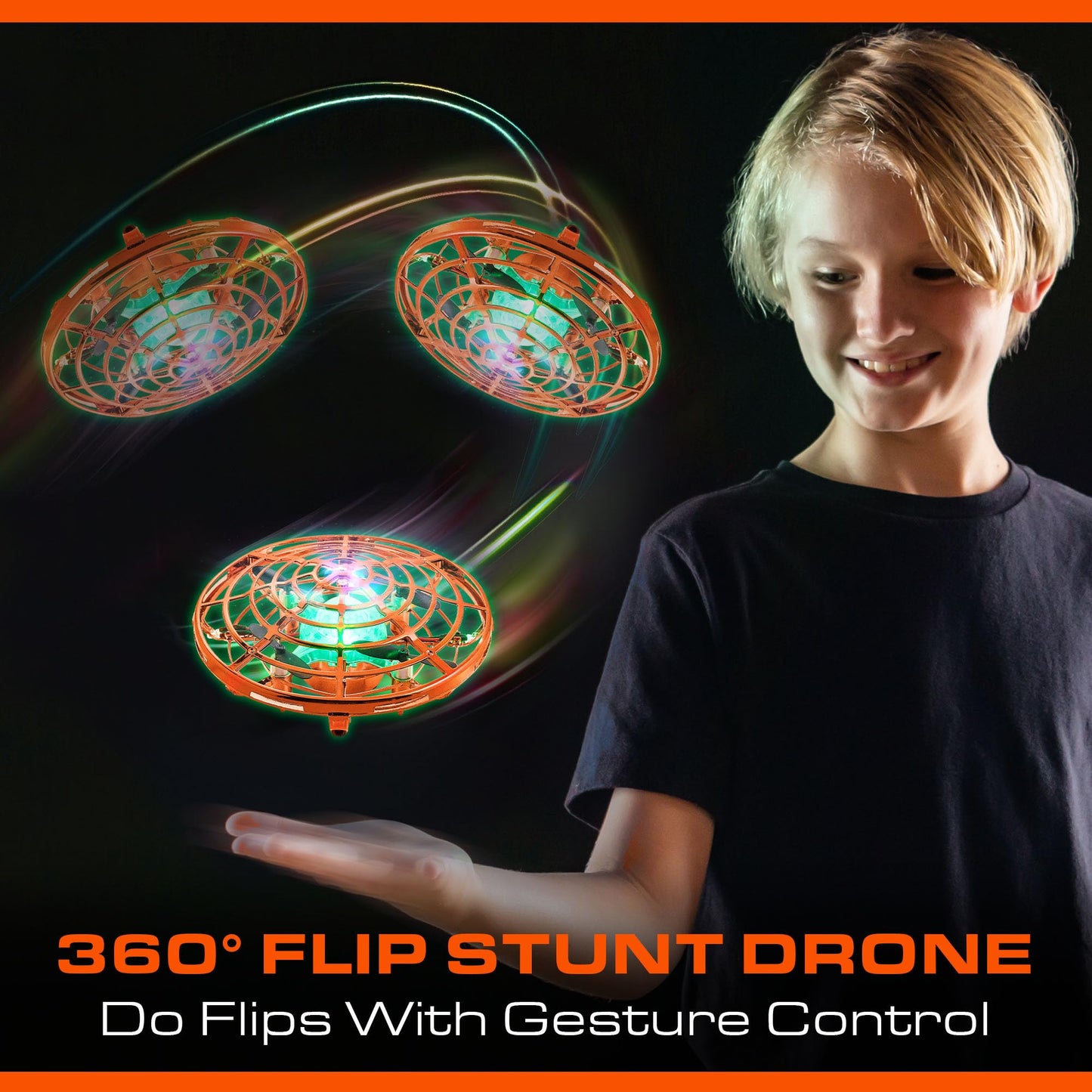 Force1 Scoot Skeet Mini Drone Electronic Shooting Game for Kids (Drone Only)- Hand Drones for Kids Compatible with Scoot Skeet LED Blaster, Electronic Target Game Indoor Flying Ball Drone Toy (Orange)