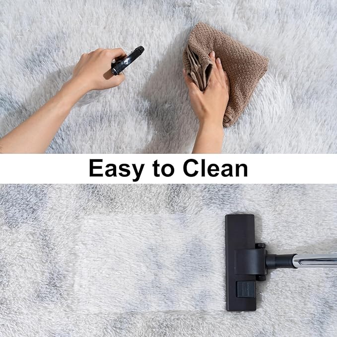 Ultra Soft Runner Rugs for Bedroom Hallways with Upgraded Non-Slip Rubber Backing & Thick Memory Sponge, 2x4 Feet Fluffy Shag Throw Area Rug for Bedside Dorm Tie-dye Light Grey