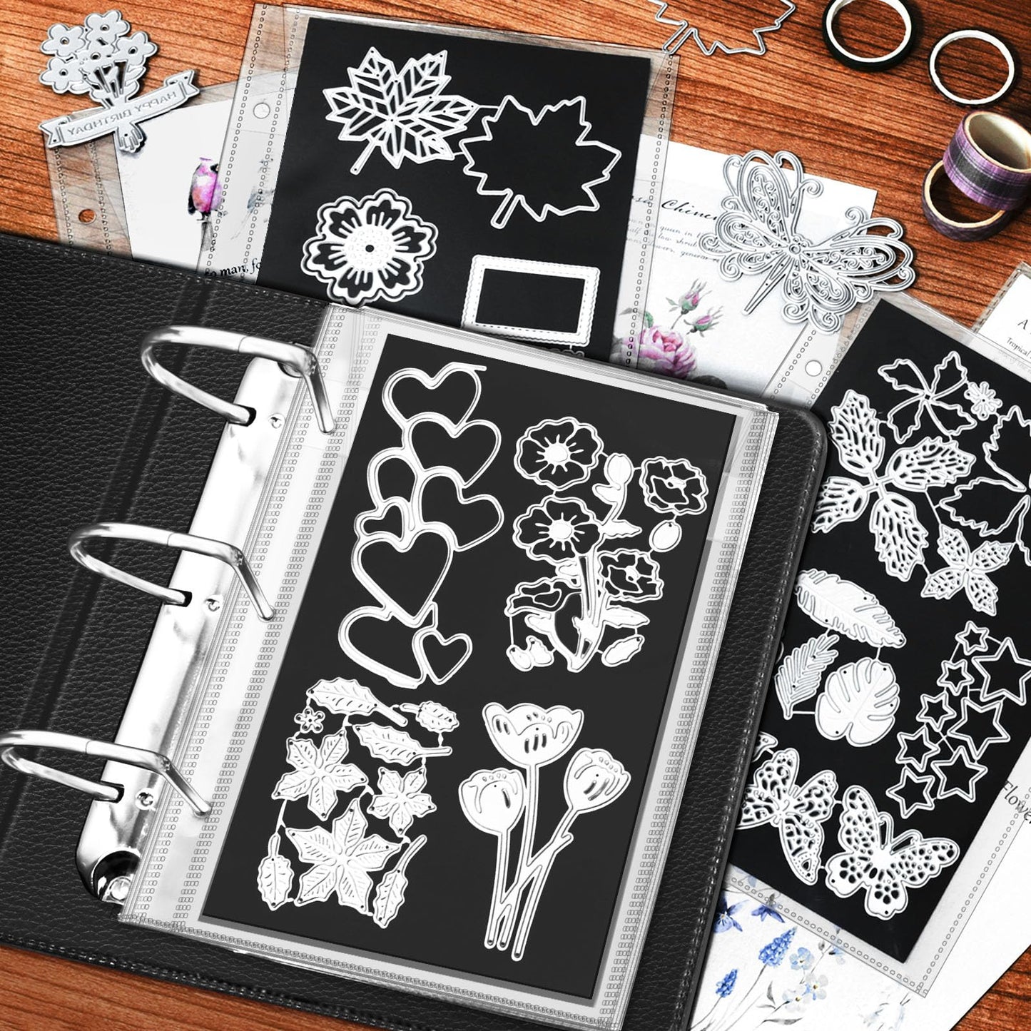 tutata 80 PCS Magnetic Sheets for Dies Storage, Stamp and Die Cut Storage Set, for Die Cutting, DIY Scrapbooking, Card Making, Die Storage Binder