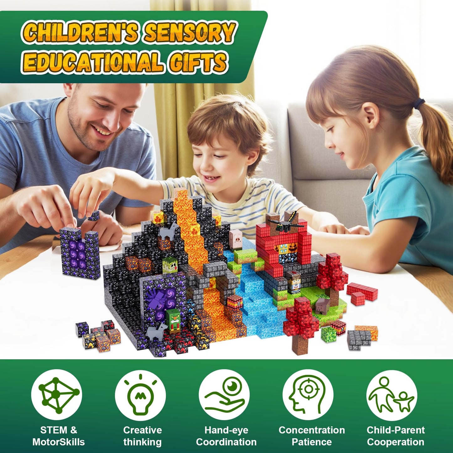 Fitrobust 200 Pack Magnetic Blocks for Kids, STEM Construction Toys with Forest Theme | Creative Educational Games for Ages 3, 4, 5, 6, 7, 8, 9, 10 | Ideal Birthday for Boys & Girls