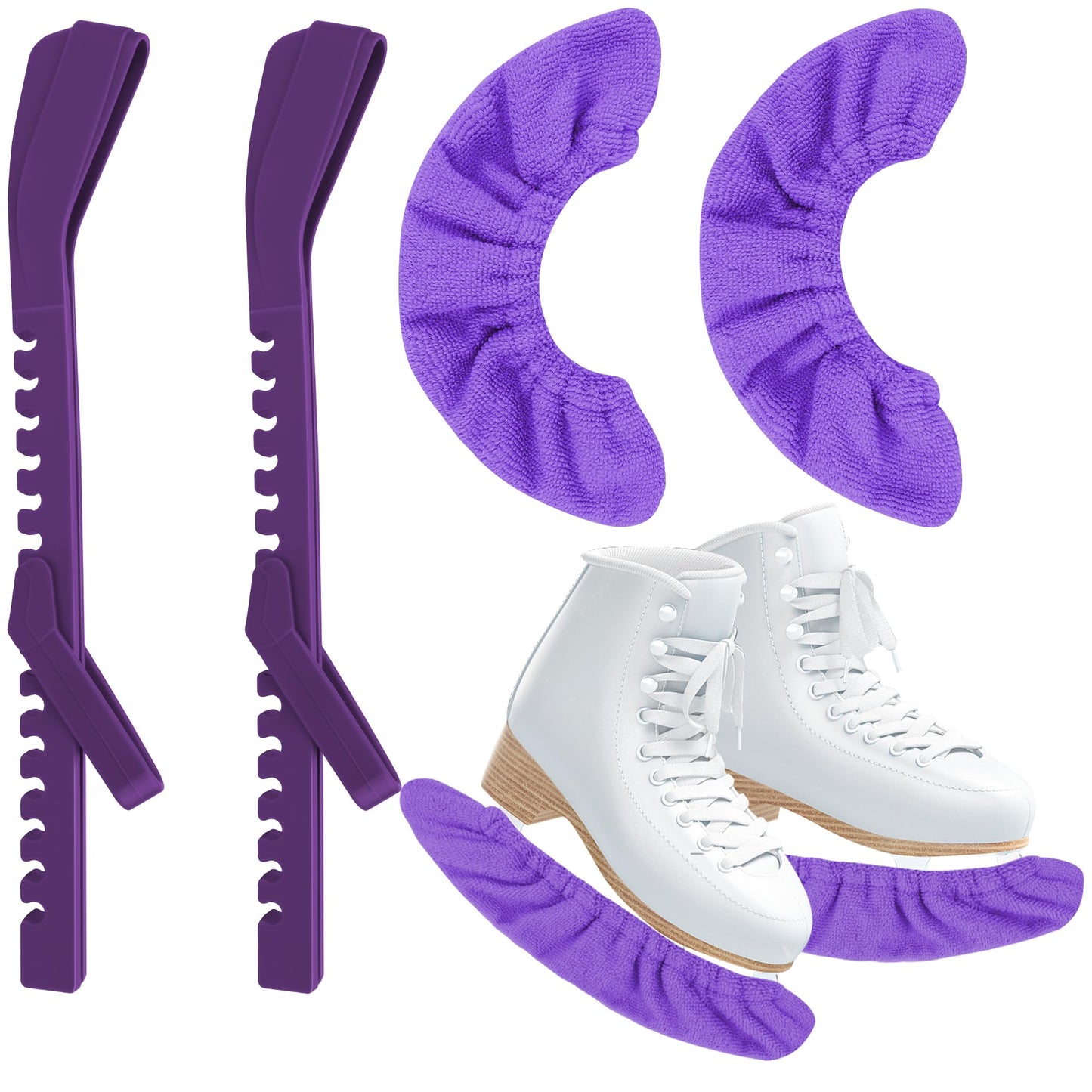 Anglekai 2+2PCS Hockey Skate Guards, Adjustable Figure Skating Blade Guards Ice Skate Blade Covers for Protective (Purple, M)