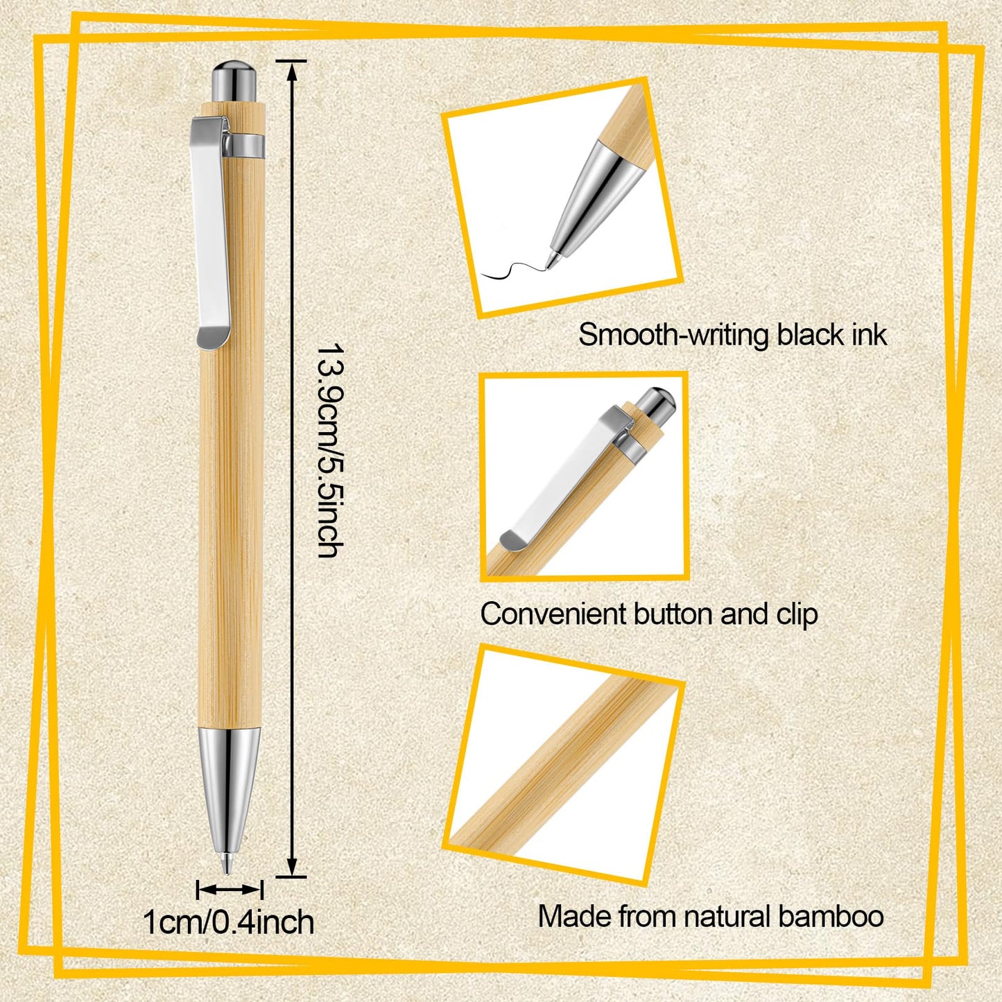 Maitys 1000 Pcs Bamboo Ballpoint Pens Bulk Wooden Retractable, Black Ink, 1mm Engraving Wooden Pen Customizable Gift Bulk
