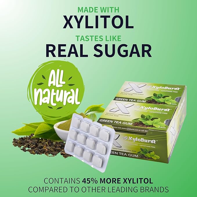XyloBurst Green Tea Blister Pack Gum 12 Pack Box