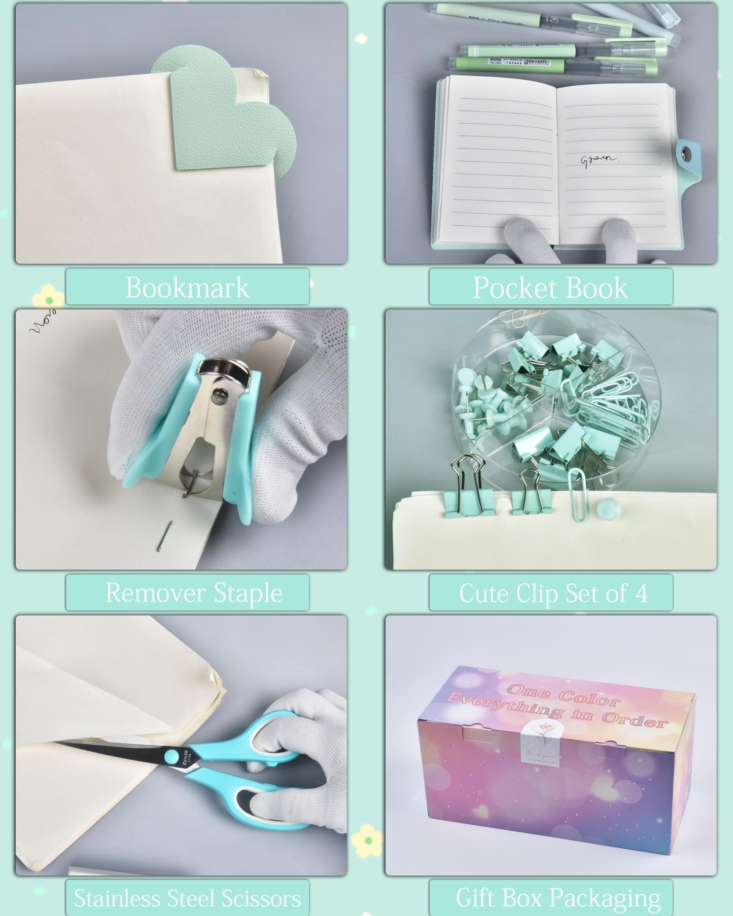 Green and Blue Desk Accessories, 26Pcs Office Supplies and Desk Organizers, with Tape Dispenser, Stapler, Staple Remover, Ect, Gift Box Packaging