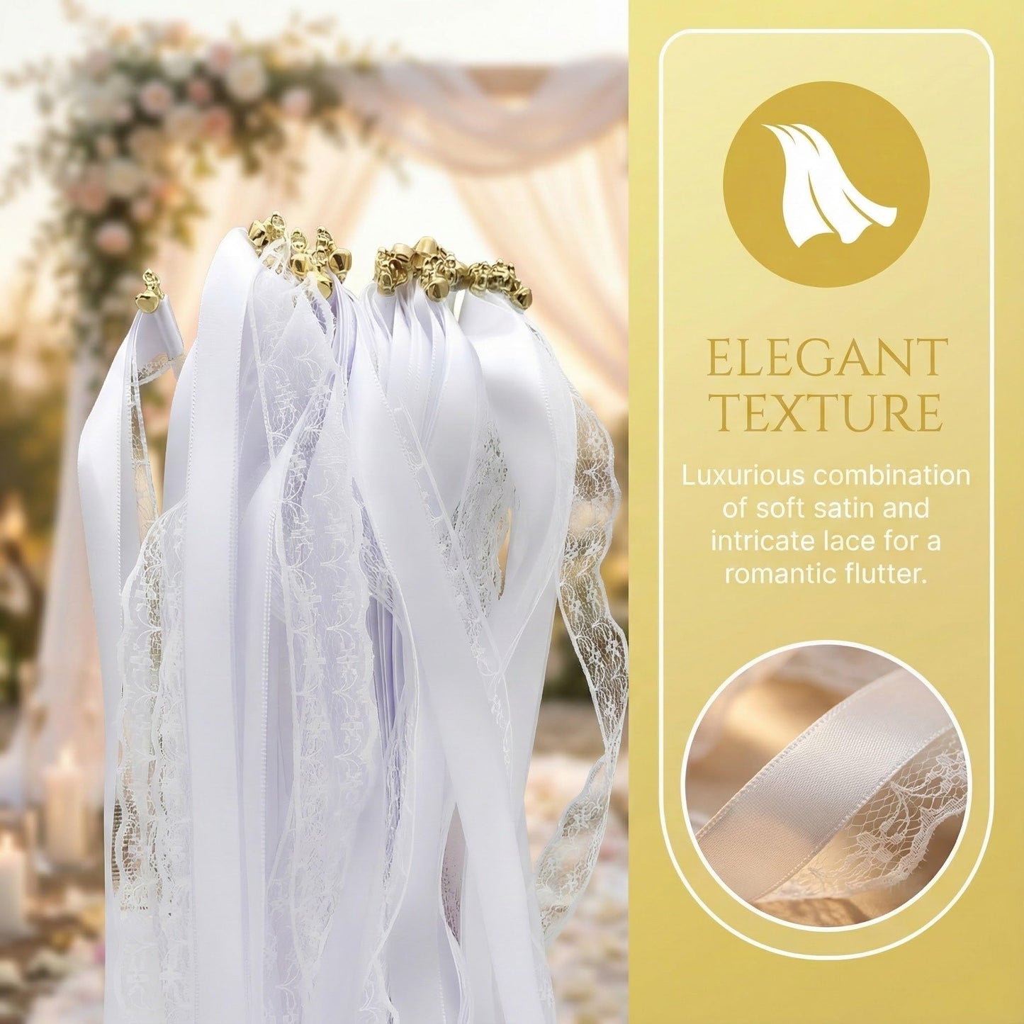 Trutob 30 Pcs Wedding Wand, White Ribbon Sticks, Wedding Streamers, Lace Ribbon Streamers, Wedding Exit Items, Send Off Wands, Props Sticks with Bells for Wedding Party Celebration Favors