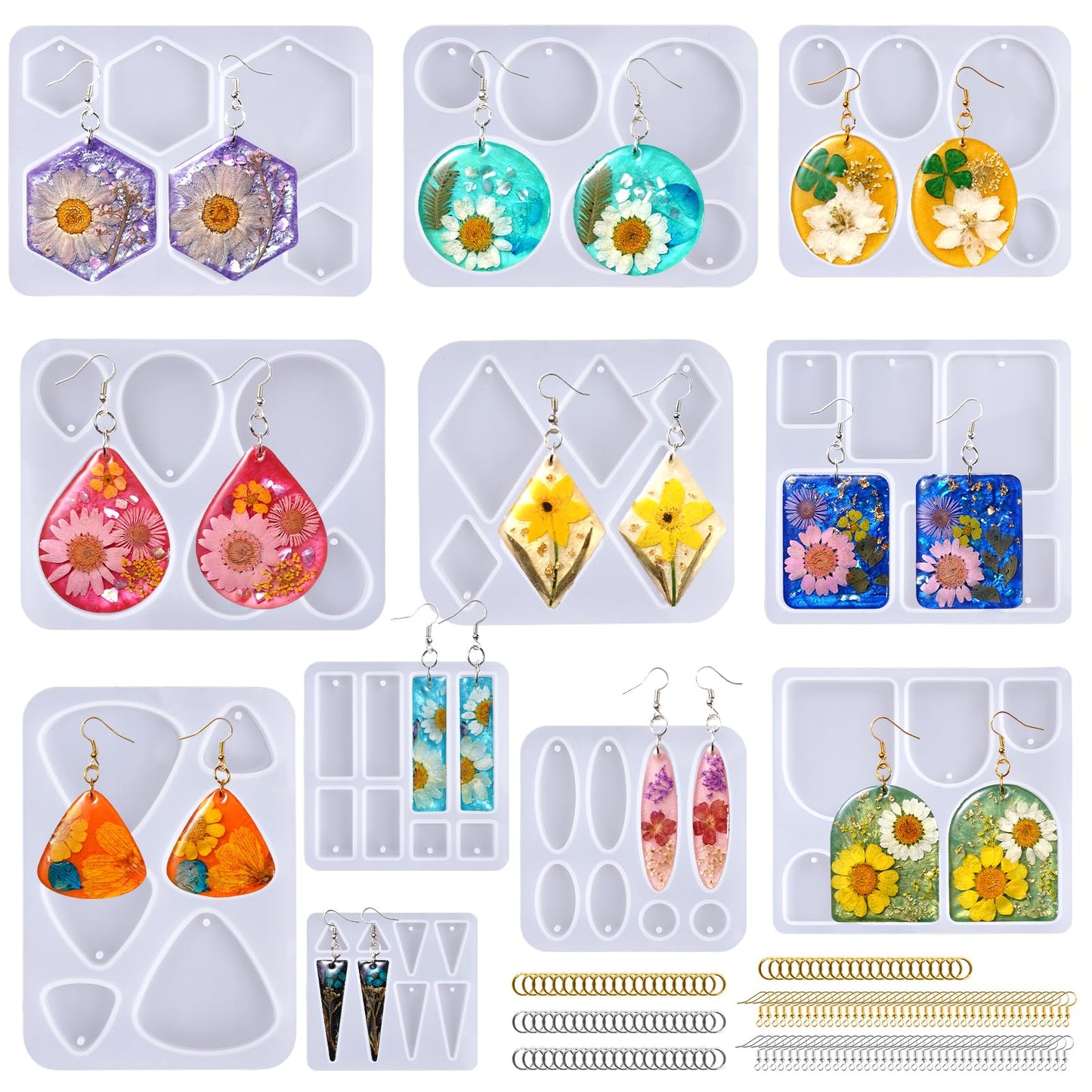LET'S RESIN Resin Earring Mold, 171 Pcs Resin Jewelry Molds Making Kit with 11 Pack Variety Shape Silicone Molds, Earring Molds for Epoxy Pendant, Earrings, Necklace, Keychains