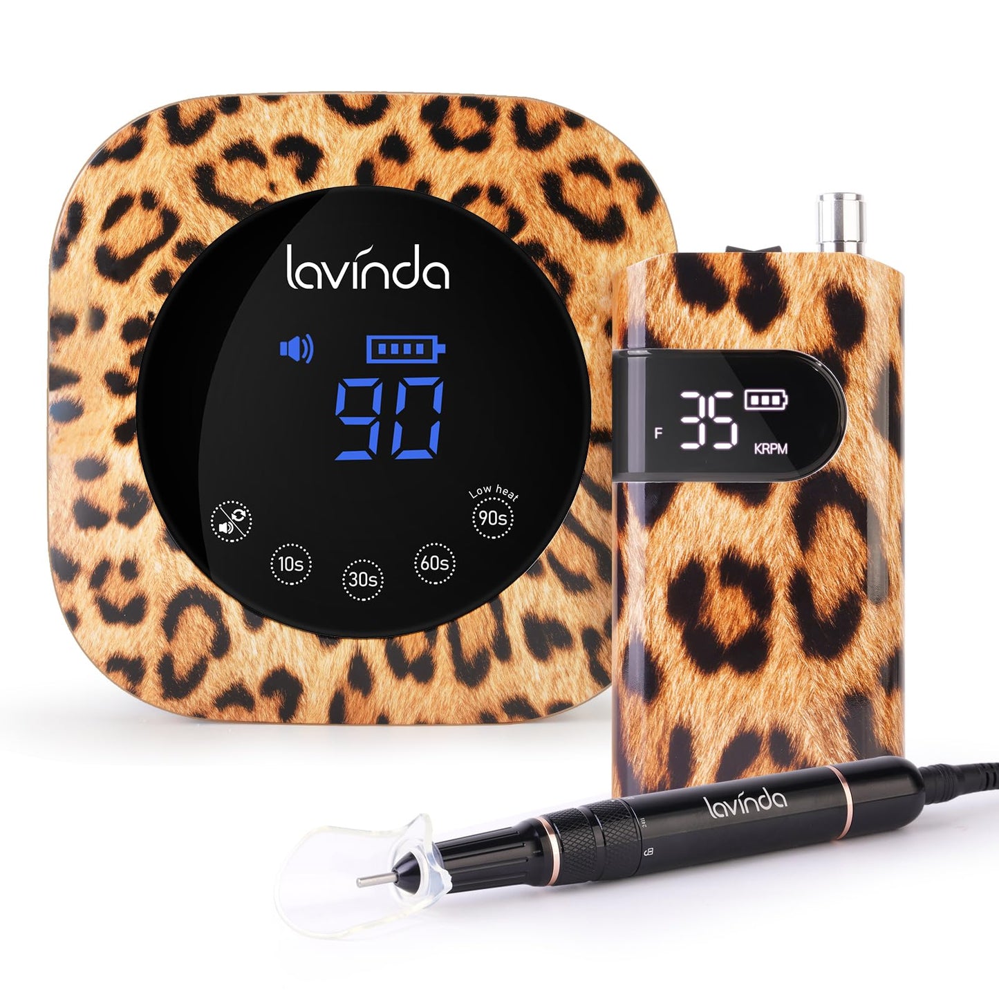 Lavinda Leopard UV Light for Gel Nails 54W Cordless Rechargeable Nail UV Lamp Nail Light & 35000RPM Electric Nail Drill Portable Rechargeable Nail Efile