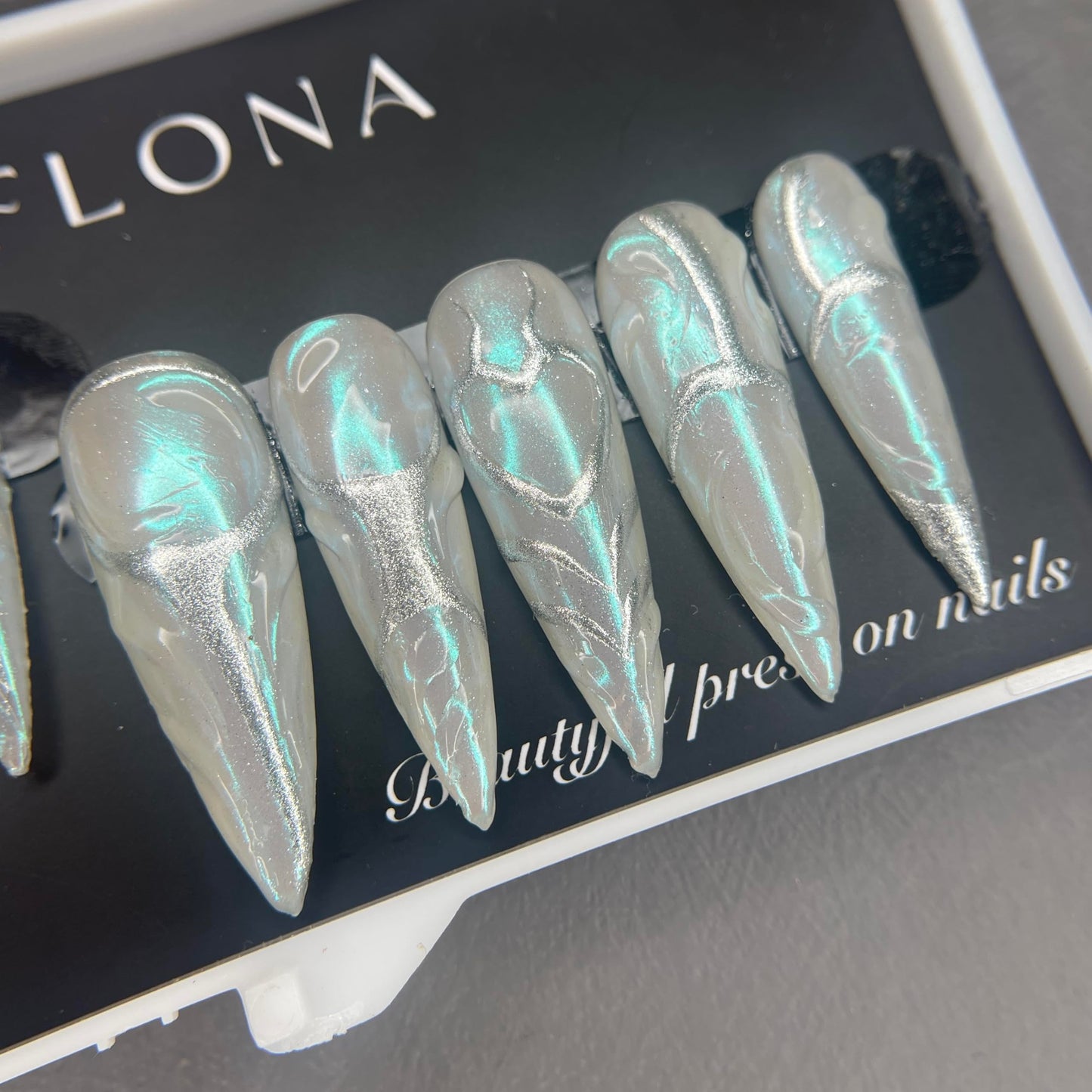 -Press -on -Nail Handmade 3D Gel Flowers with Rhinestones -Fake Nails, False Tip For Women Girls Full Cover Short & Medium Almond Nails, Quick & Easy (Light 11#, Size M)