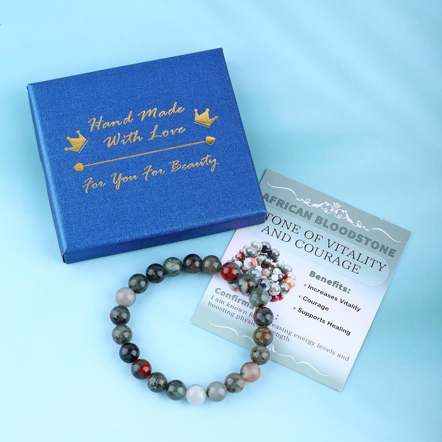 Bymitel 8mm African Bloodstone - Handmade Reiki Gemstone Stretch Bracelet, Natural Beauty & Spiritual Essence, Crystal Healing for Unisex Adults