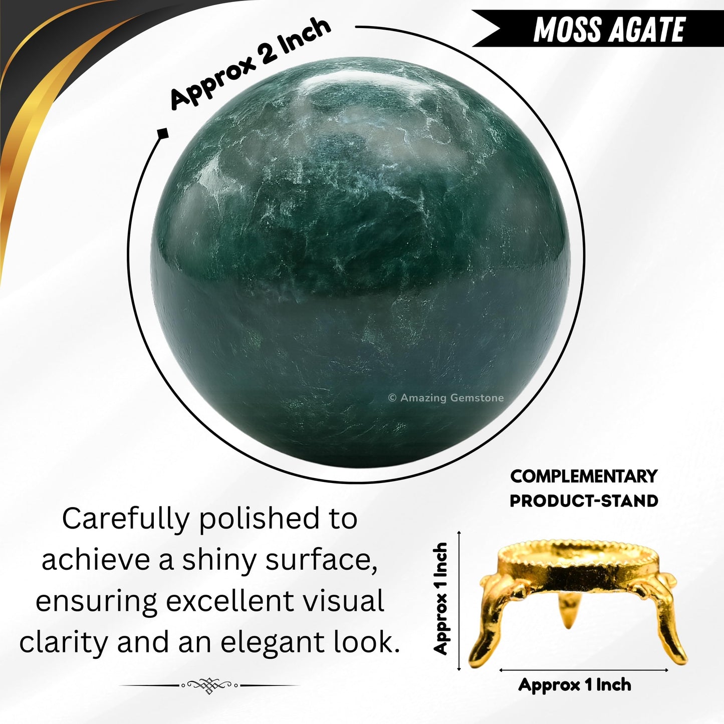 Amazing Gemstone Moss Agate Crystal Ball with Stand - 2" Inches Crystal Sphere Meditation Balls for Witchcraft and Decorative Balls
